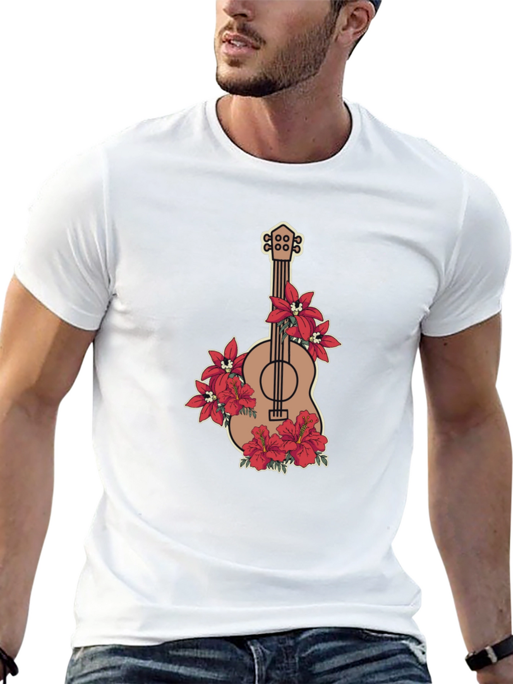 Floral Guitar Graphic Black T-Shirt