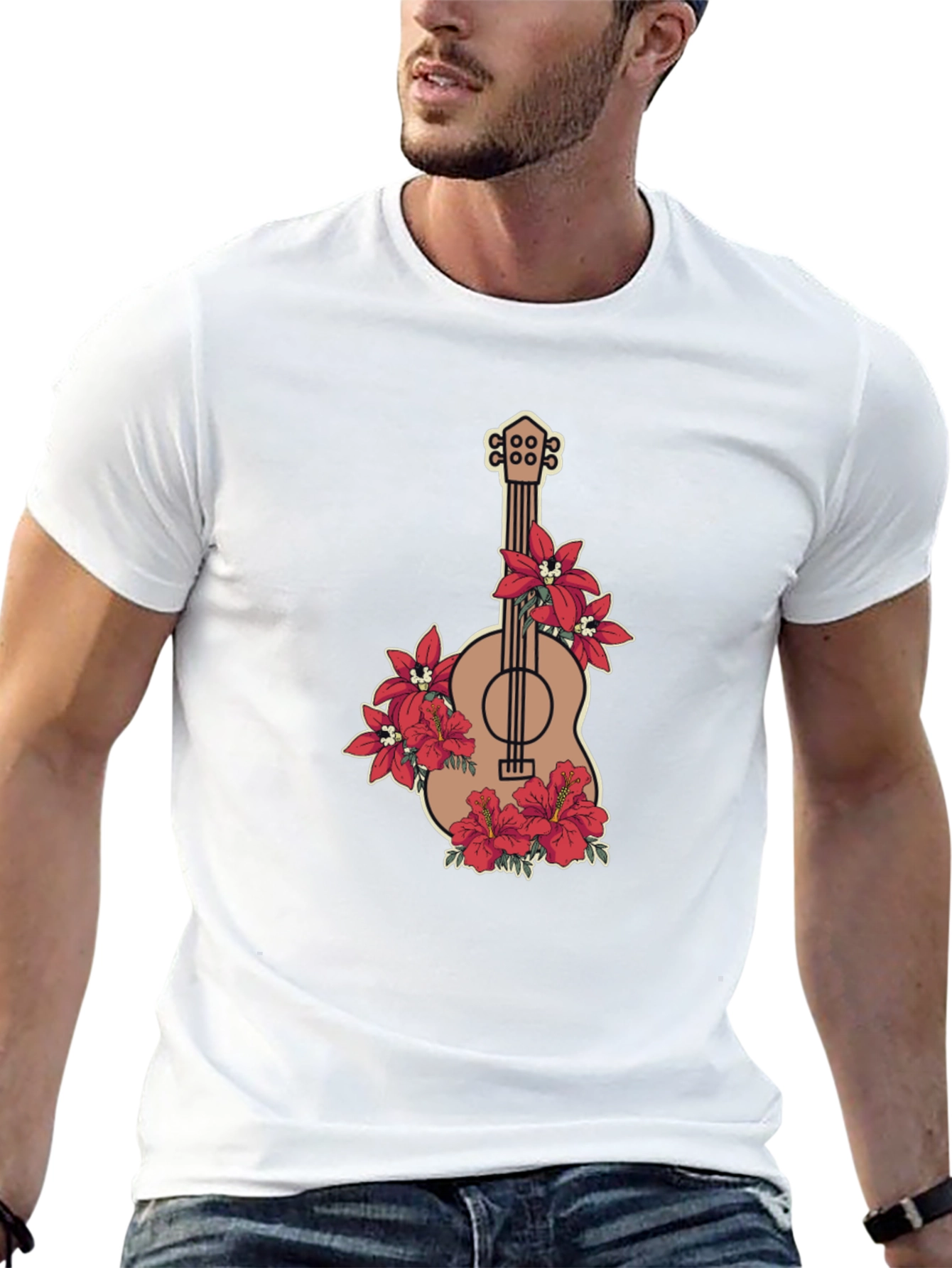 Floral Guitar Graphic Black T-Shirt
