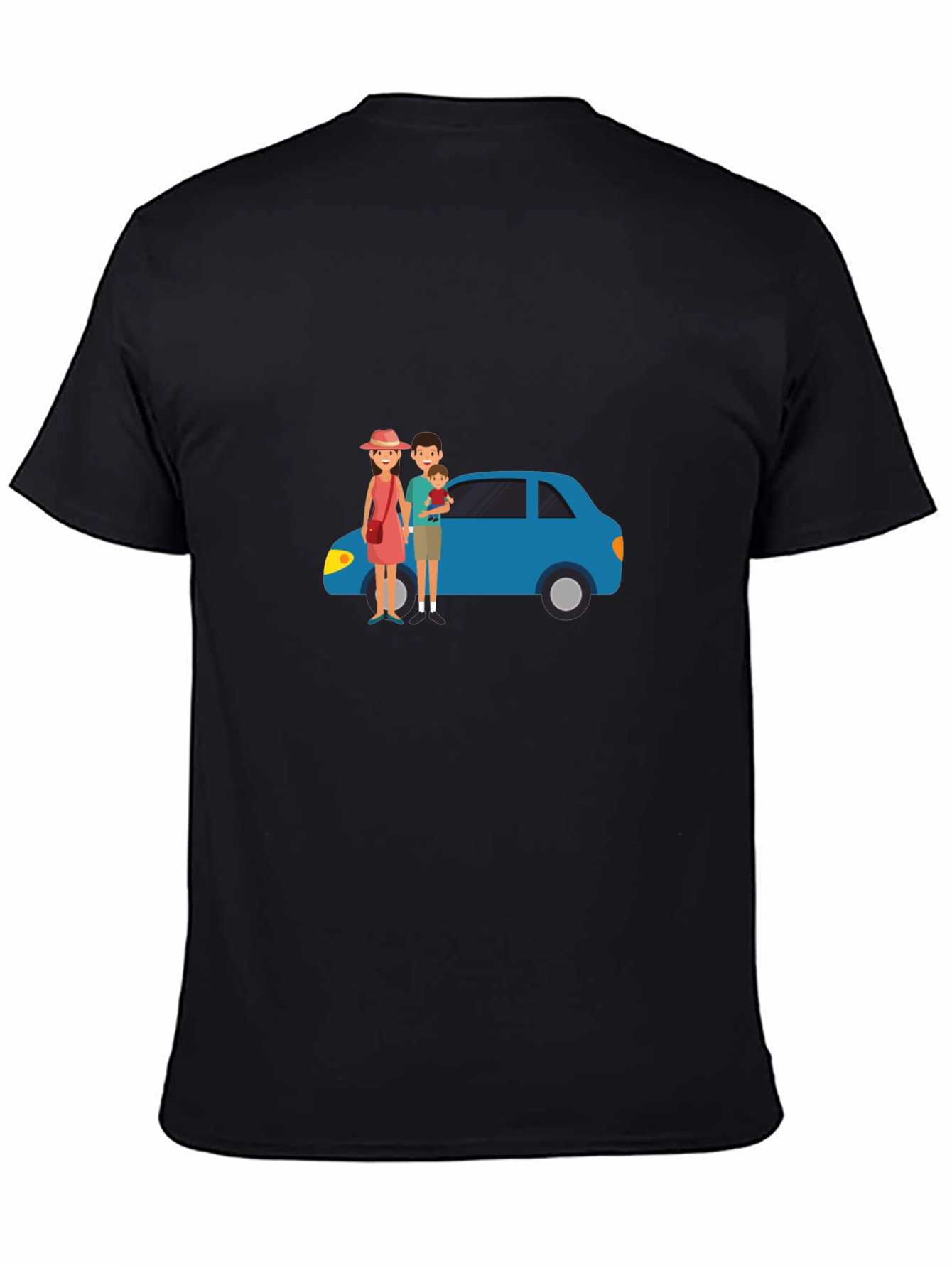 Family Car Graphic Tee - Black Cotton T-Shirt