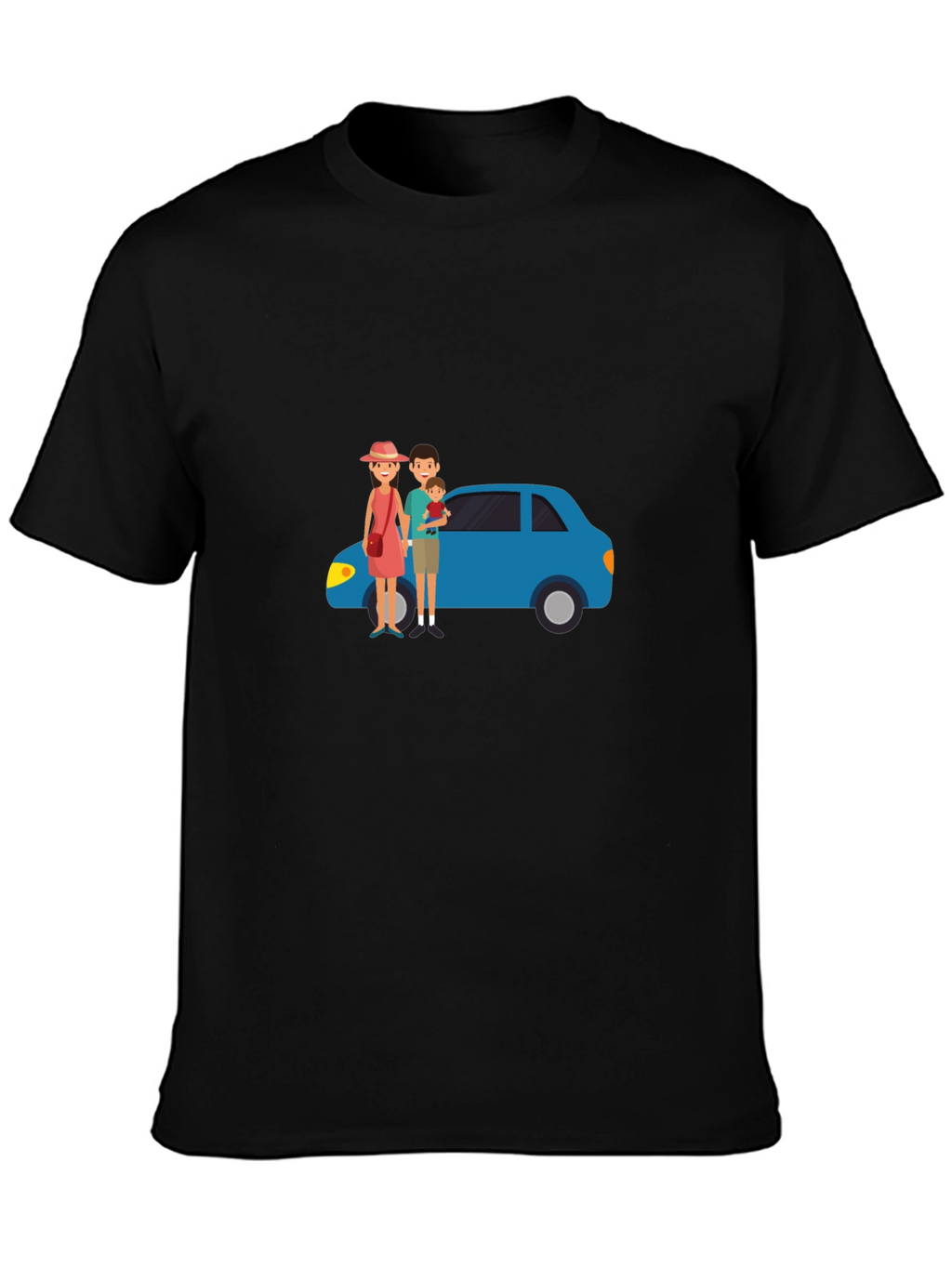Family Car Graphic Tee - Black Cotton T-Shirt