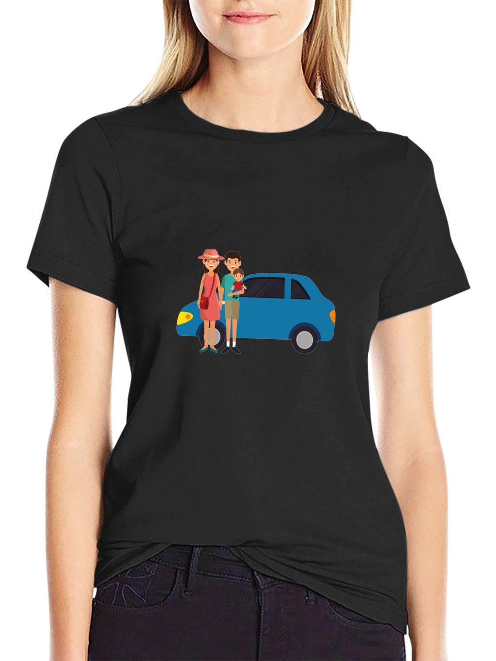 Family Car Graphic Tee - Black Cotton T-Shirt