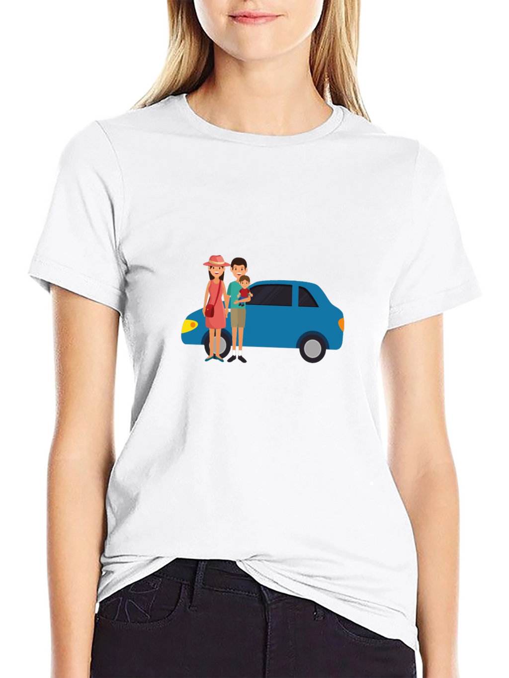 Family Car Graphic Tee - Black Cotton T-Shirt