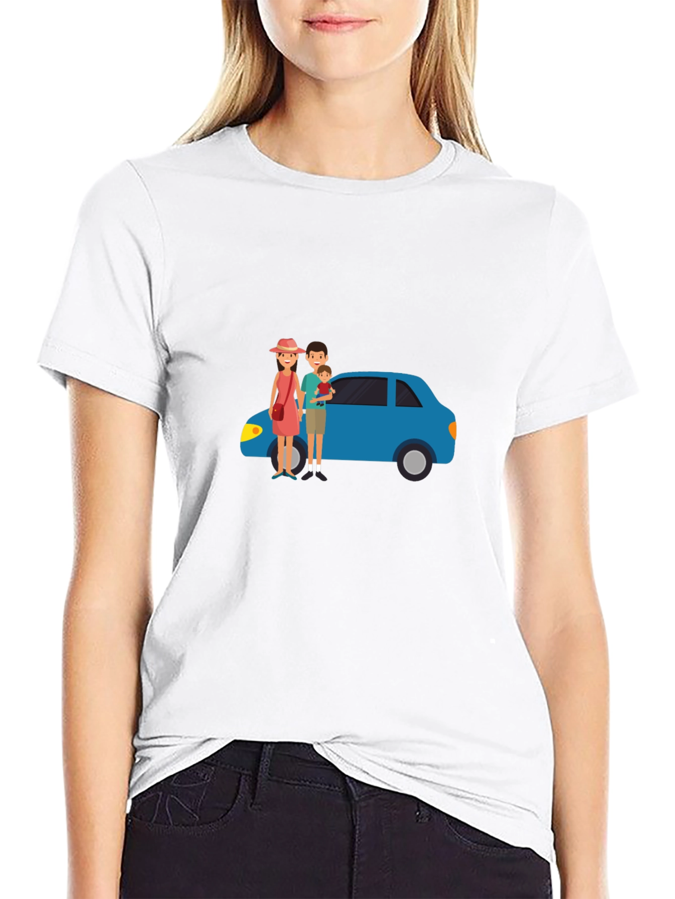 Family Car Graphic Tee - Black Cotton T-Shirt