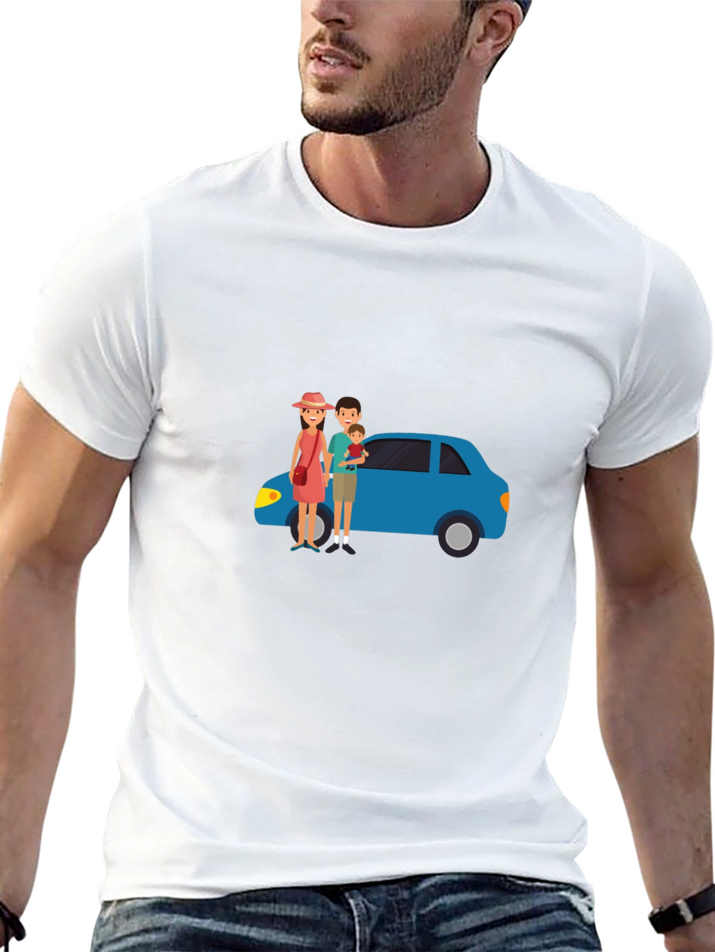 Family Car Graphic Tee - Black Cotton T-Shirt