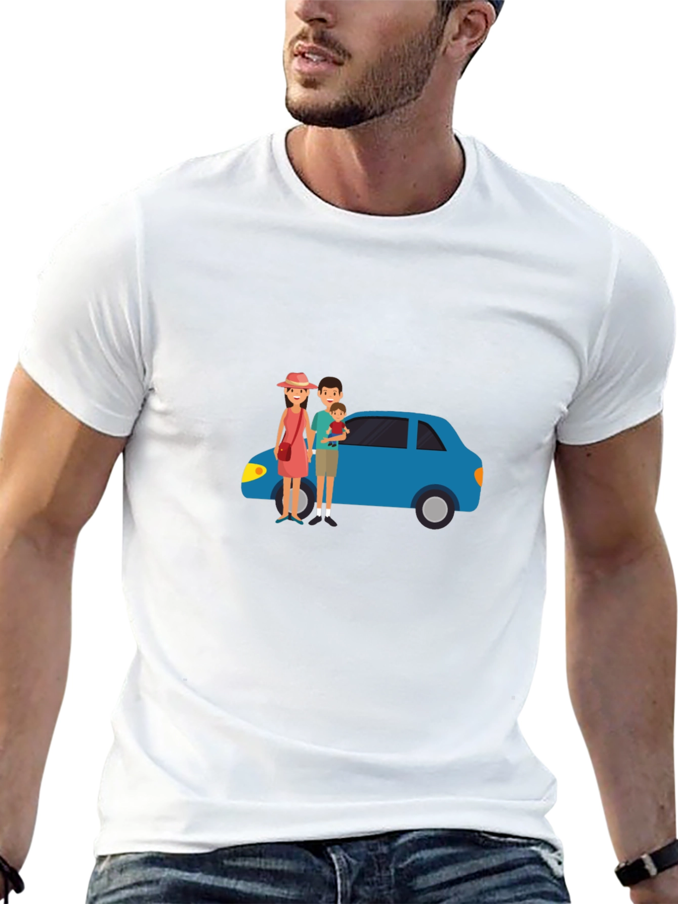 Family Car Graphic Tee - Black Cotton T-Shirt