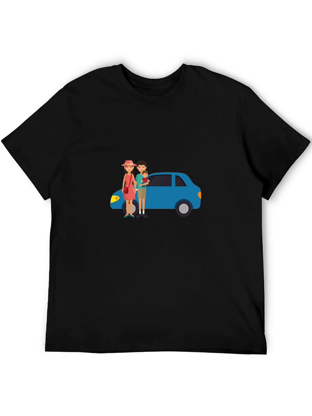Family Car Graphic Tee - Black Cotton T-Shirt