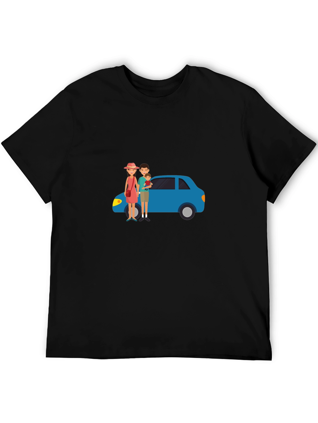Family Car Graphic Tee - Black Cotton T-Shirt