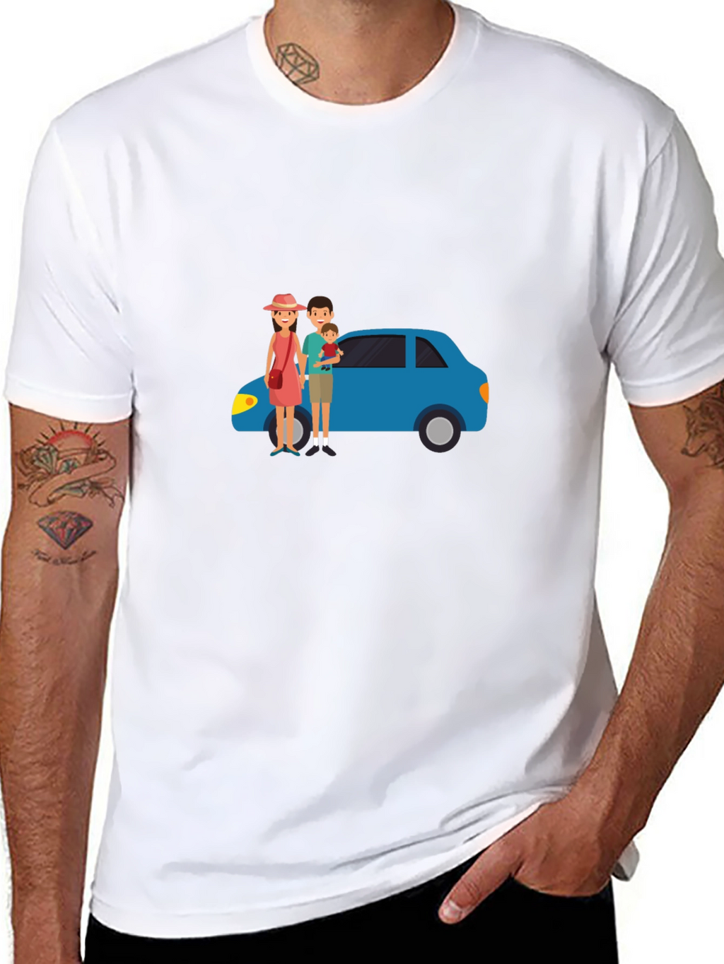 Family Car Graphic Tee - Black Cotton T-Shirt