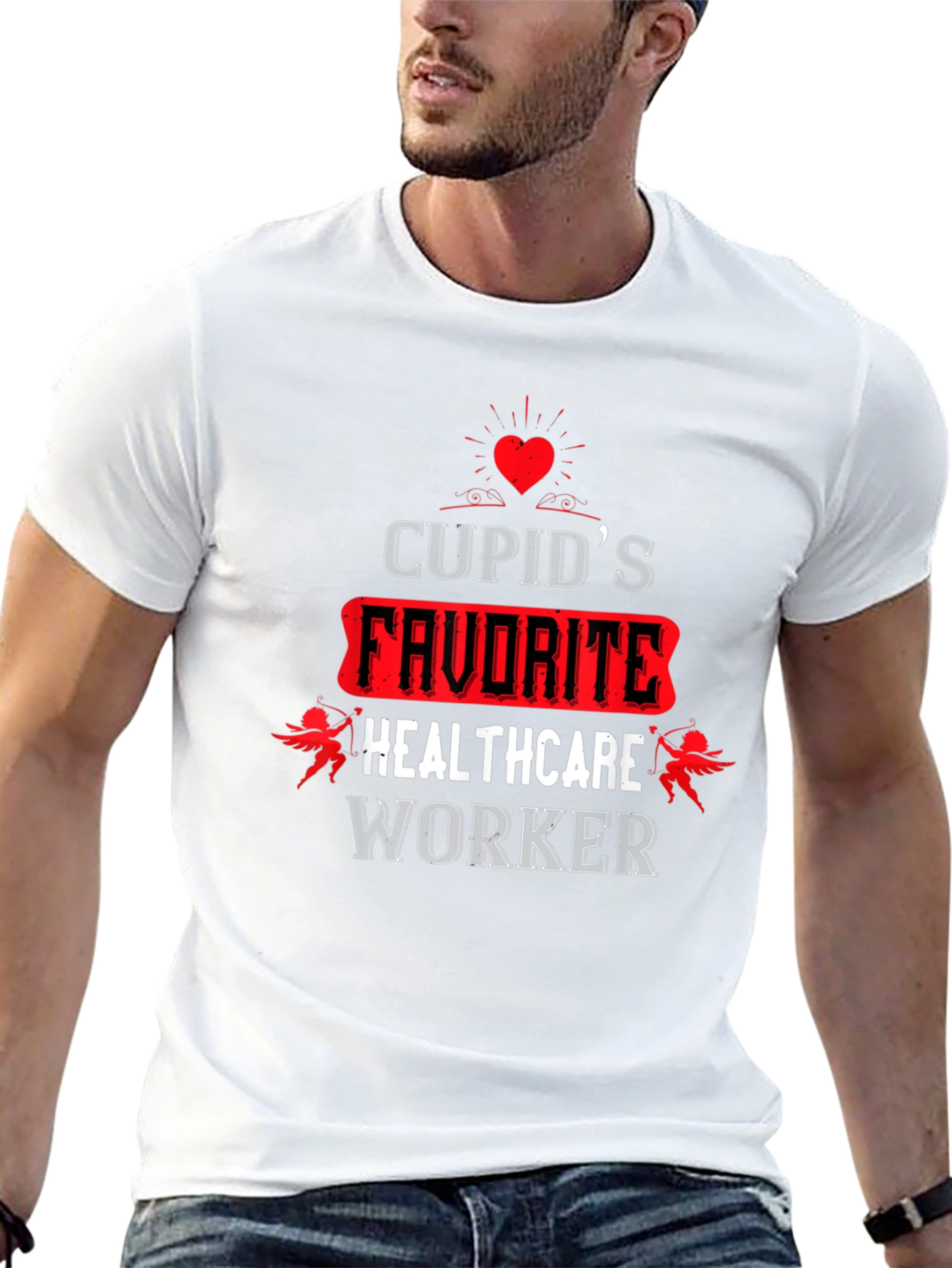 Cupids Favorite Healthcare Worker Black T-Shirt