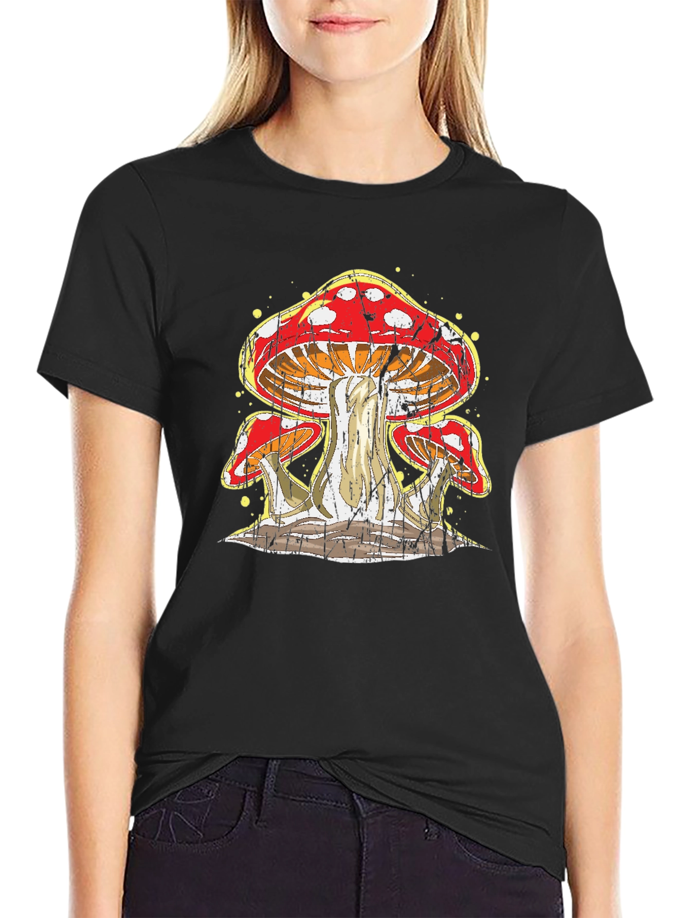 Mushroom Graphic Print Black T-Shirt