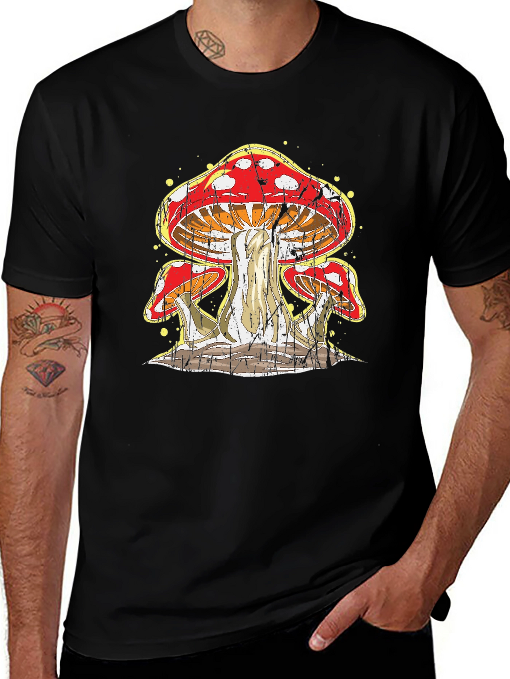 Mushroom Graphic Print Black T-Shirt