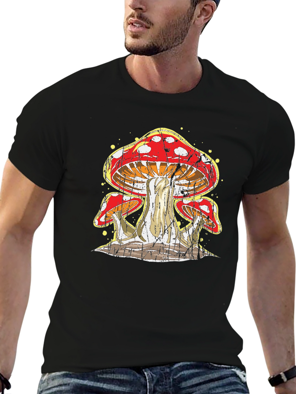 Mushroom Graphic Print Black T-Shirt
