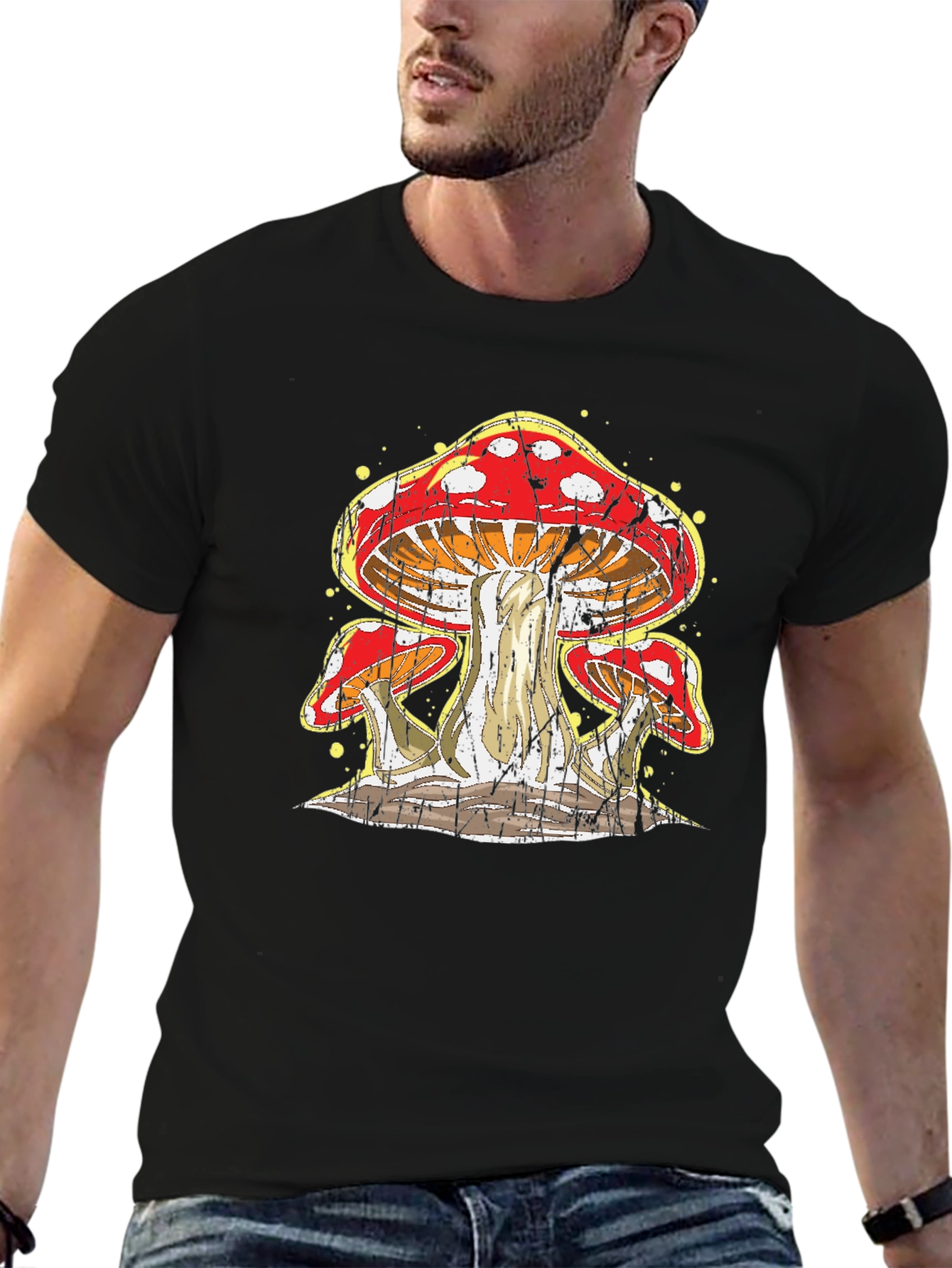 Mushroom Graphic Print Black T-Shirt