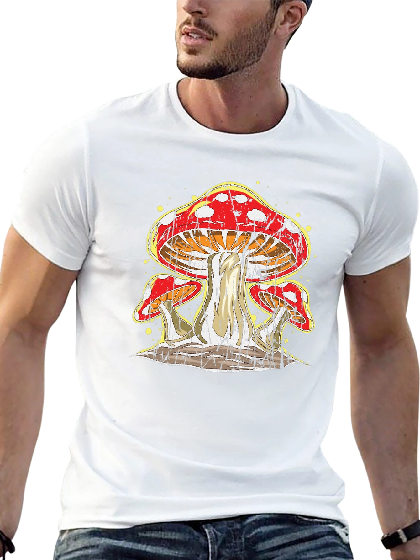 Mushroom Graphic Print Black T-Shirt