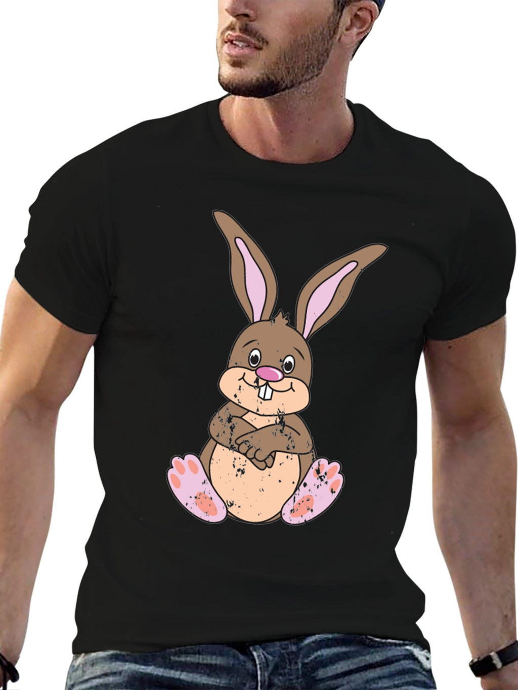 Cute Easter Bunny T-Shirt - Mens Black Cotton Tee