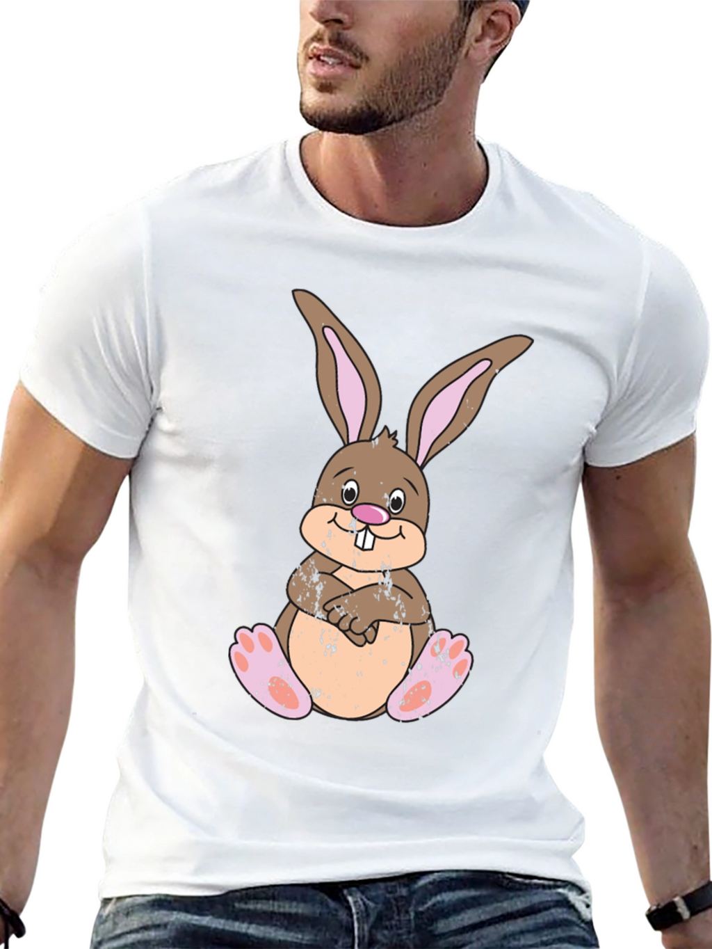 Cute Easter Bunny T-Shirt - Mens Black Cotton Tee