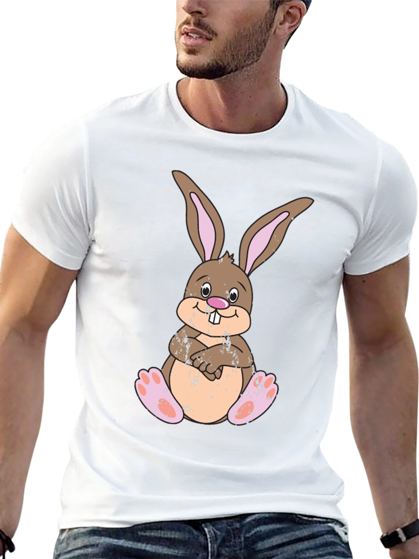 Cute Easter Bunny T-Shirt - Mens Black Cotton Tee