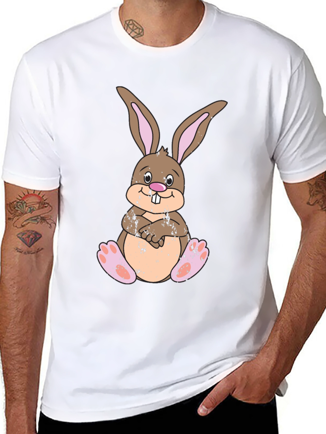 Cute Easter Bunny T-Shirt - Mens Black Cotton Tee