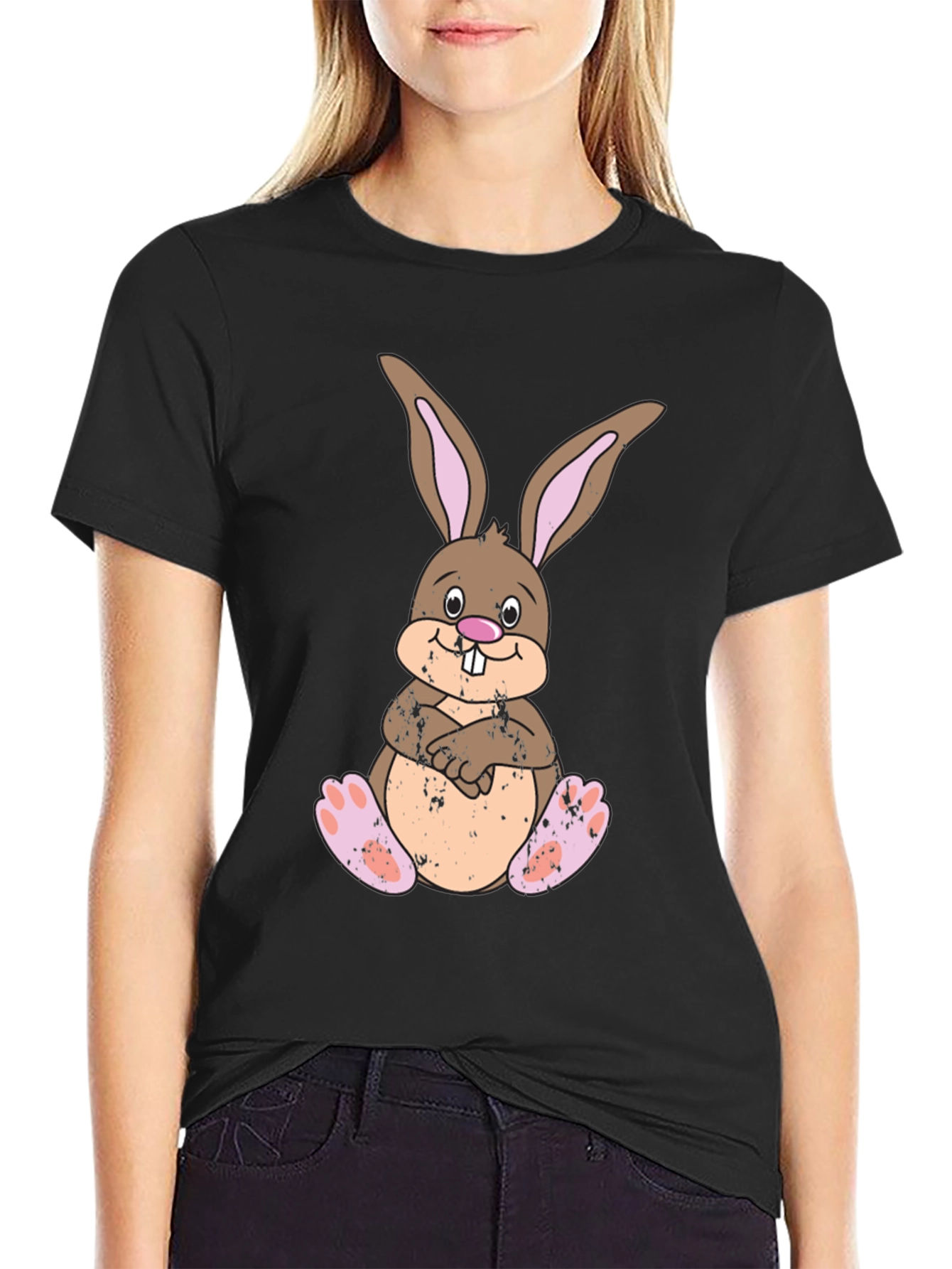 Cute Easter Bunny T-Shirt - Mens Black Cotton Tee