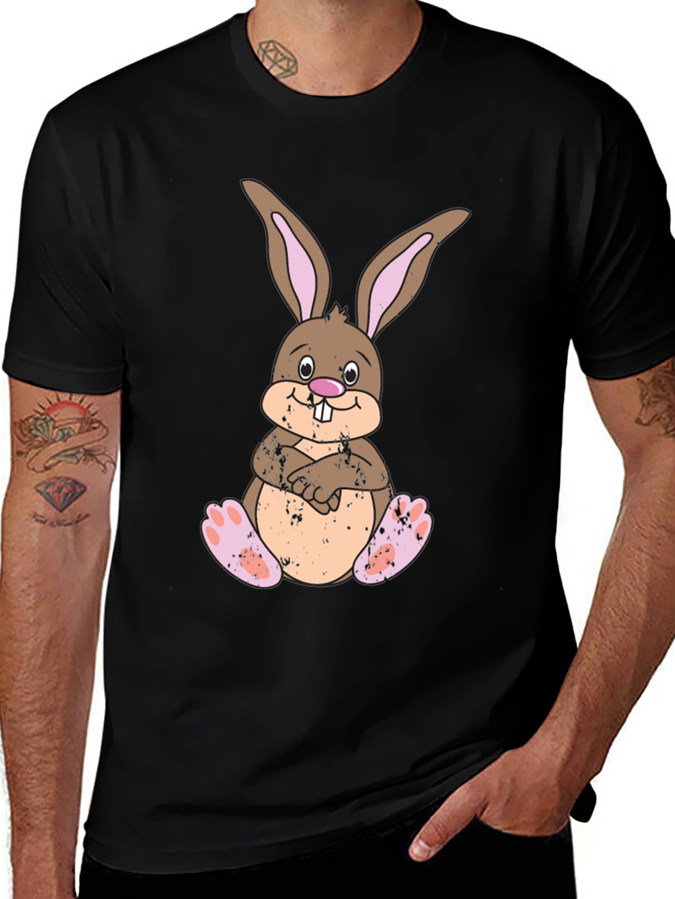 Cute Easter Bunny T-Shirt - Mens Black Cotton Tee