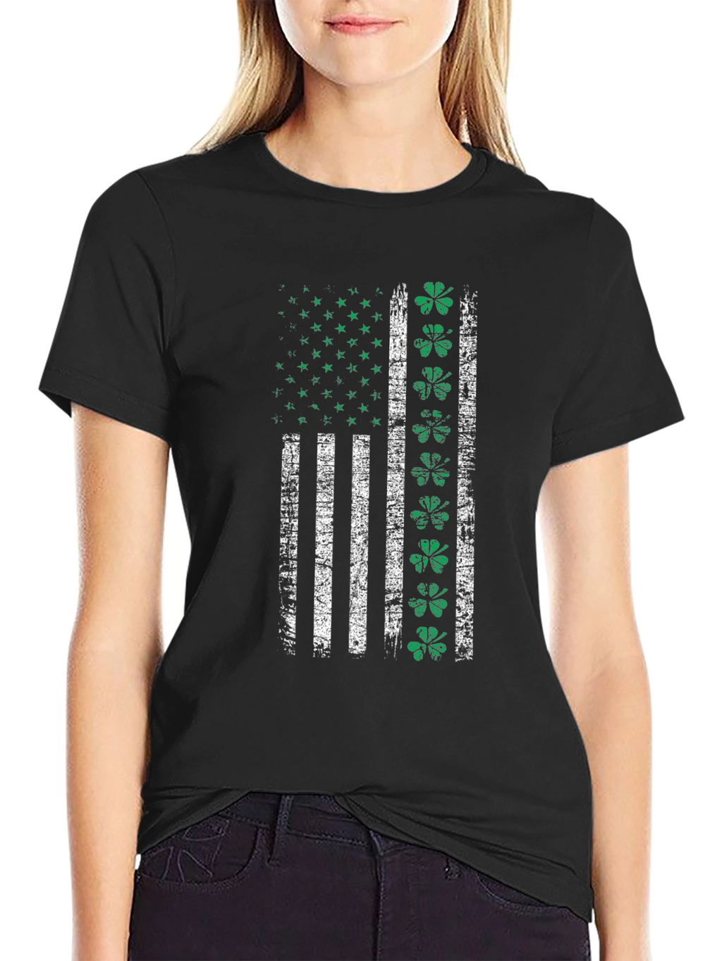 Distressed Irish American Flag Graphic T-Shirt