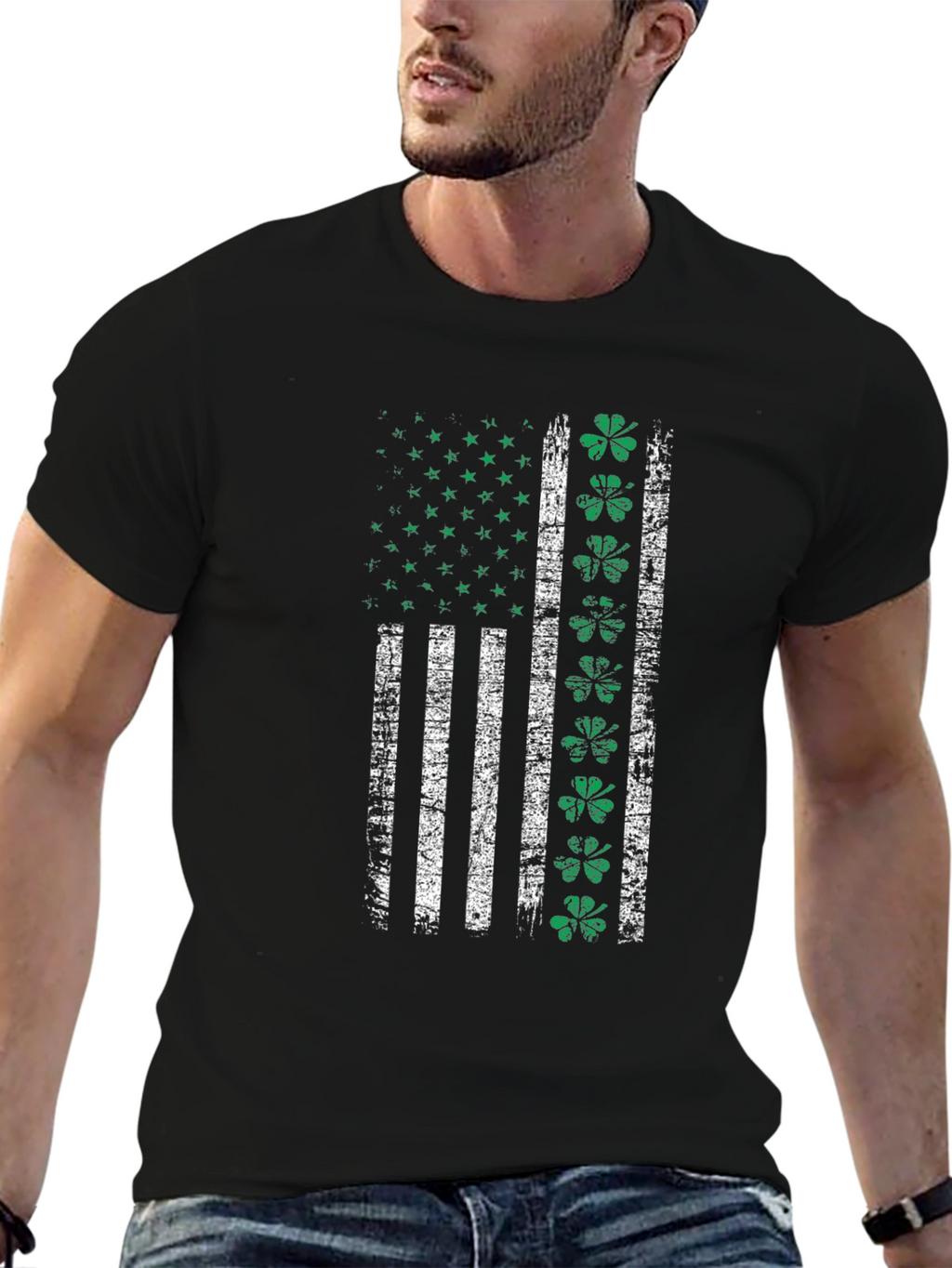 Distressed Irish American Flag Graphic T-Shirt