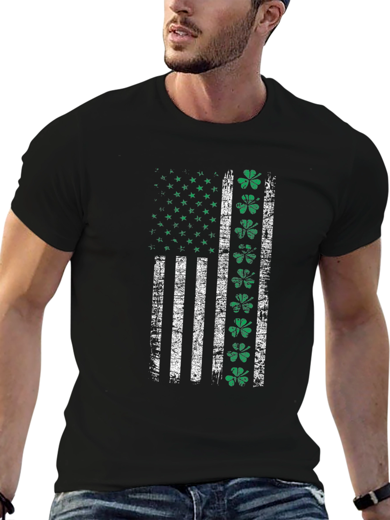 Distressed Irish American Flag Graphic T-Shirt