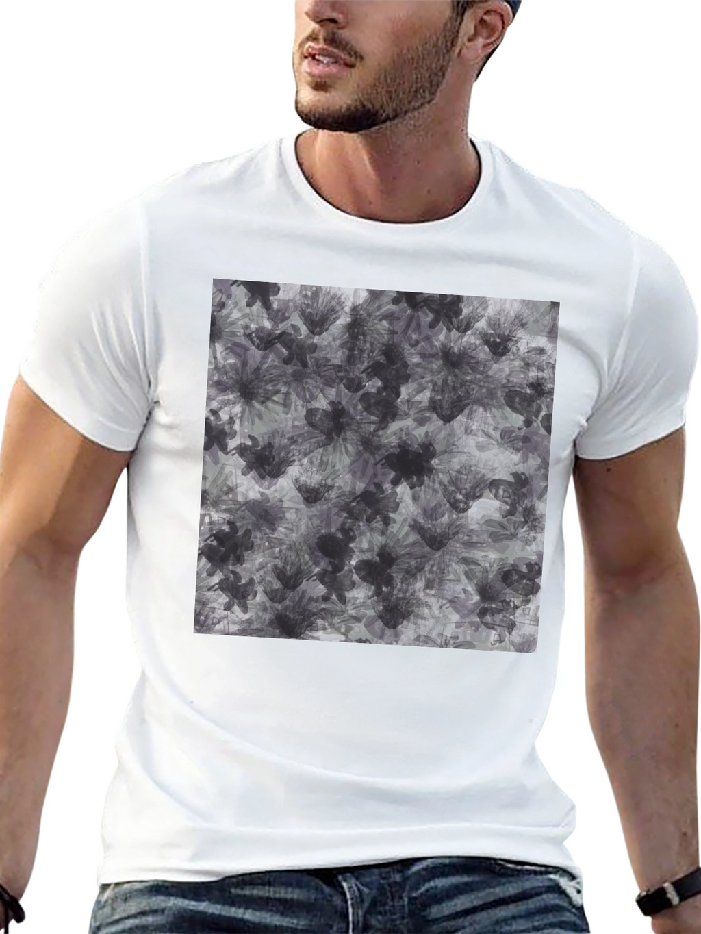 Abstract Floral Print Black T-Shirt