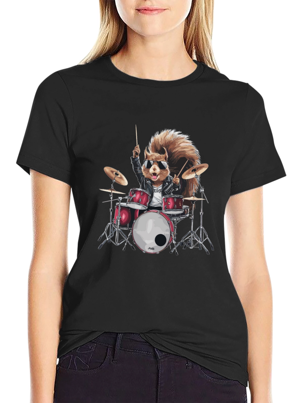 Squirrel Drummer Black T-Shirt