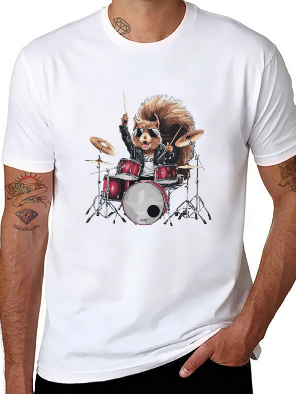 Squirrel Drummer Black T-Shirt