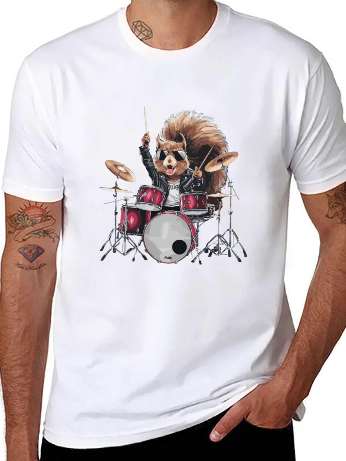 Squirrel Drummer Black T-Shirt