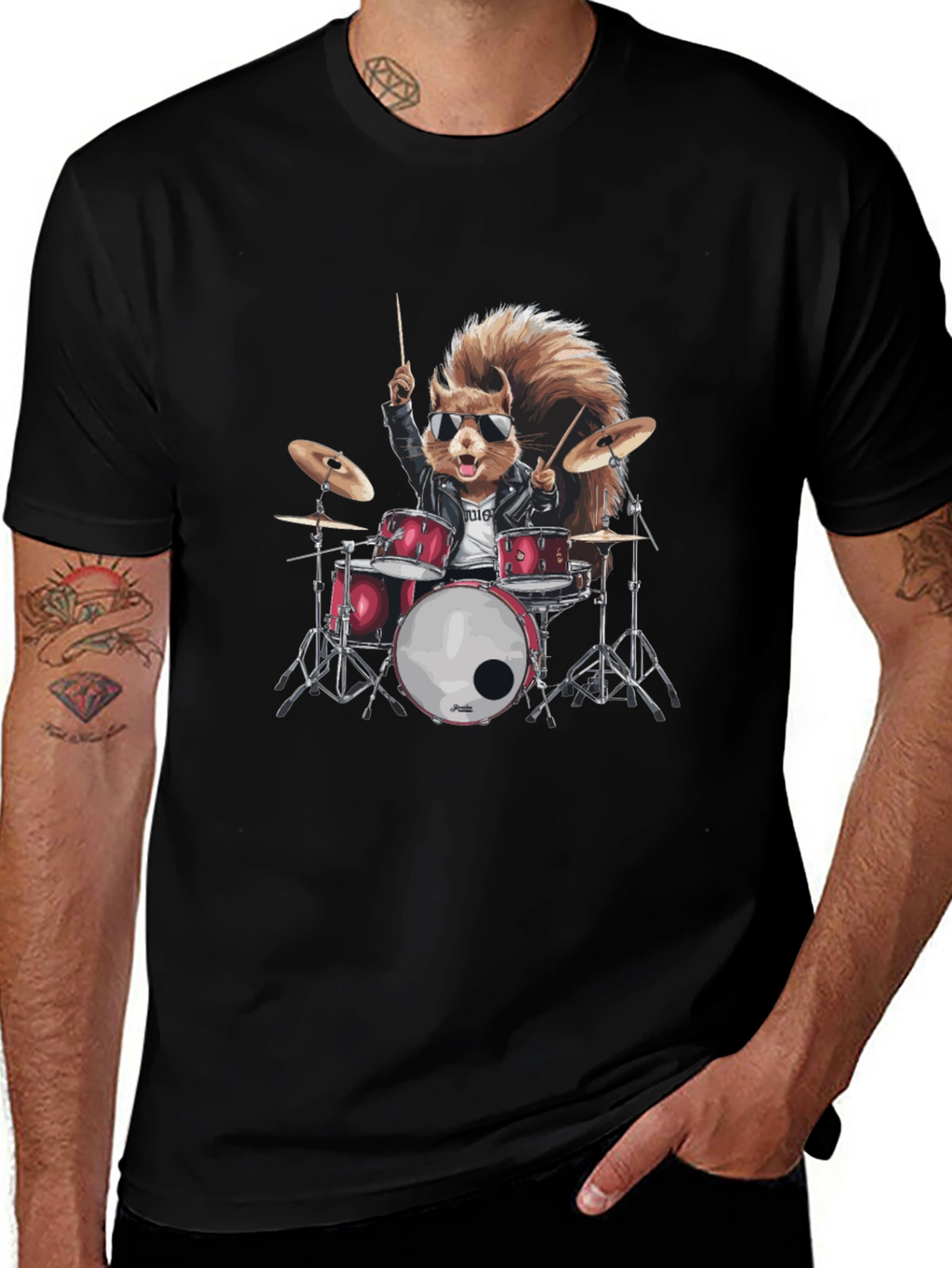 Squirrel Drummer Black T-Shirt