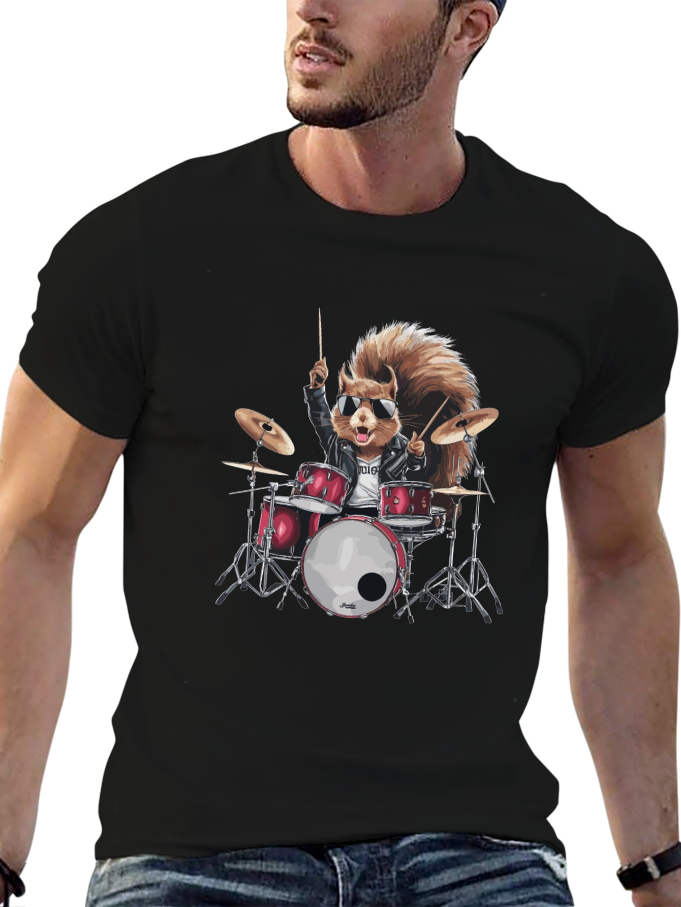 Squirrel Drummer Black T-Shirt