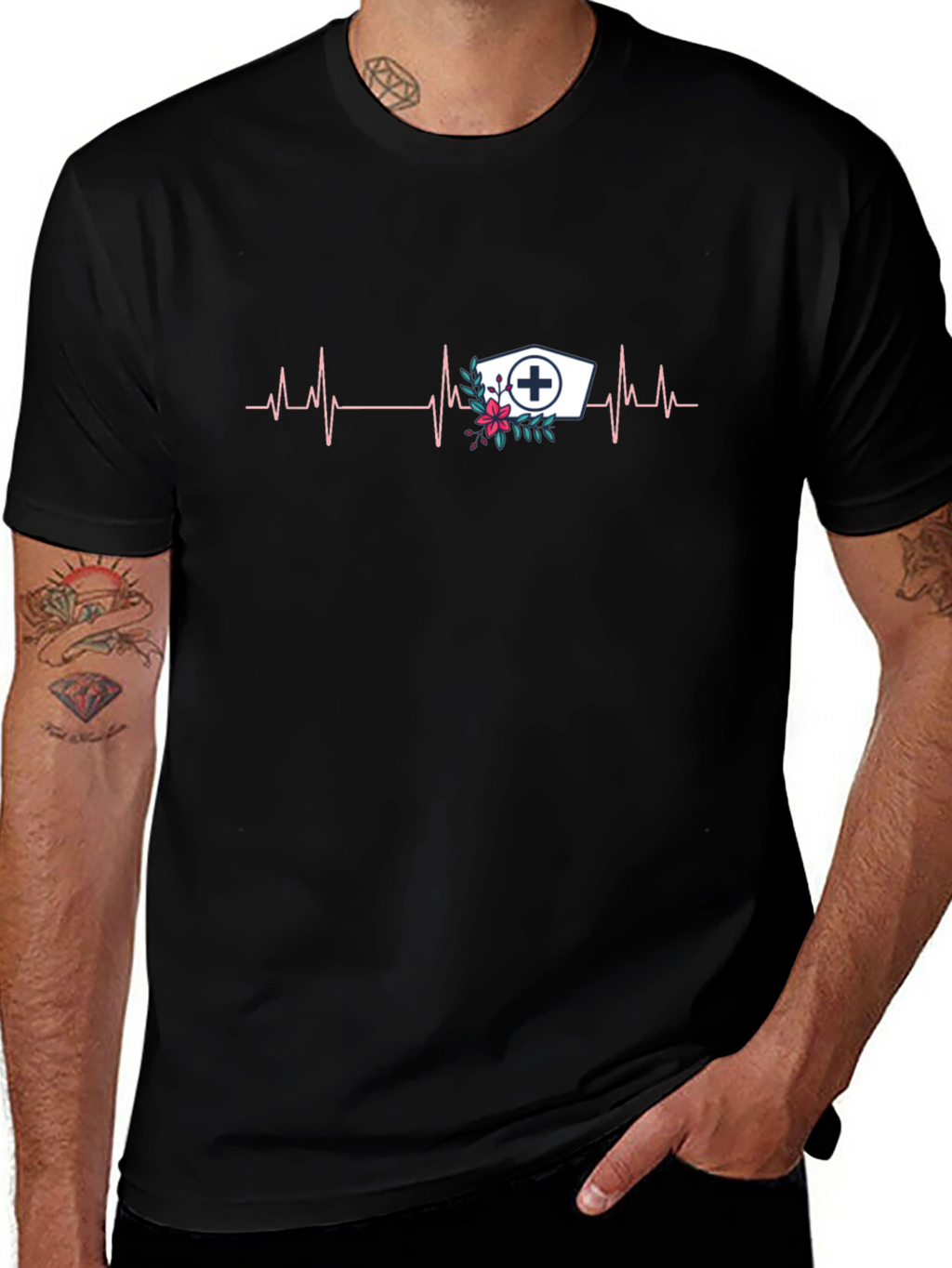 Nurse Heartbeat Graphic Tee - Black