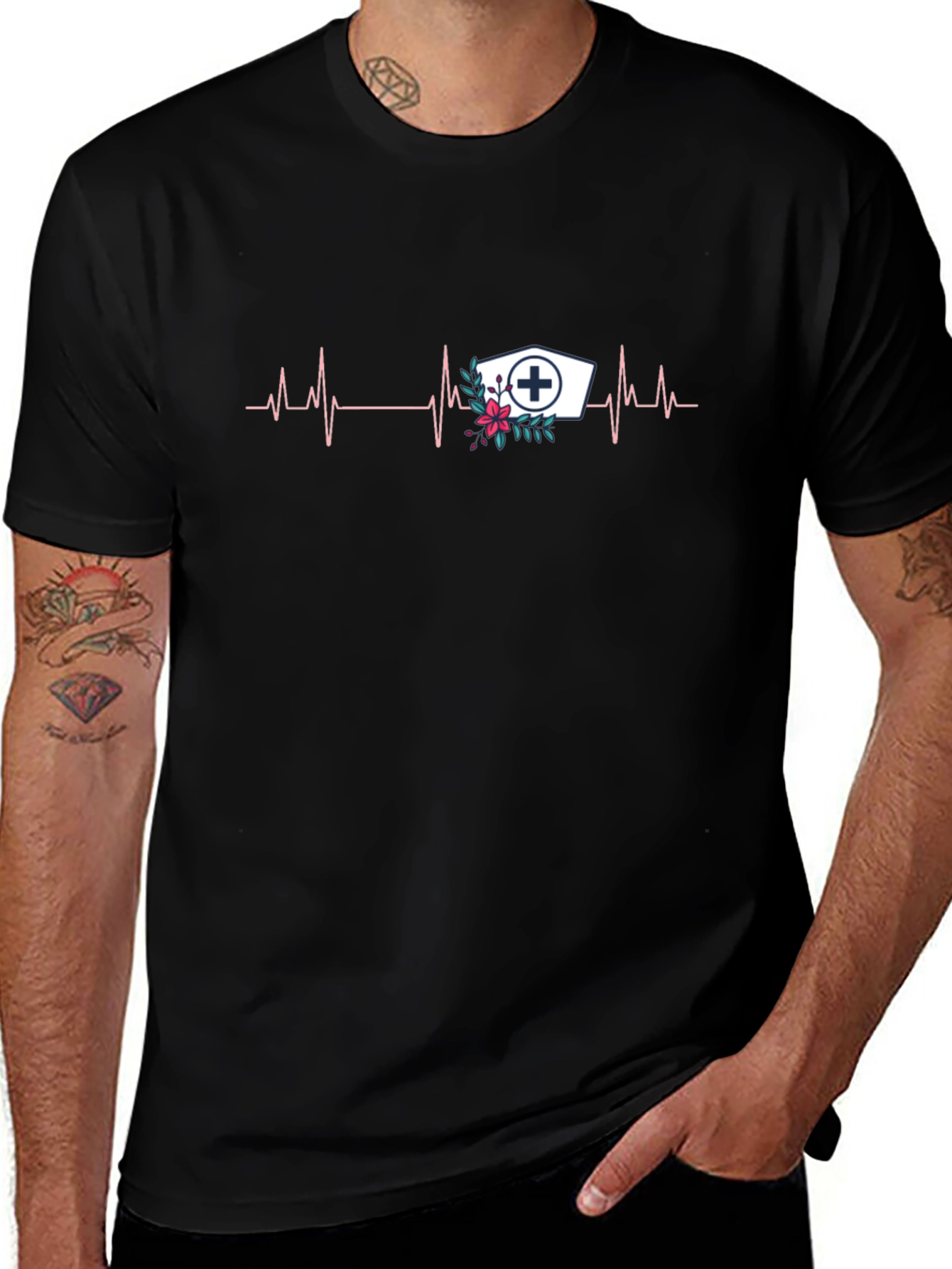 Nurse Heartbeat Graphic Tee - Black