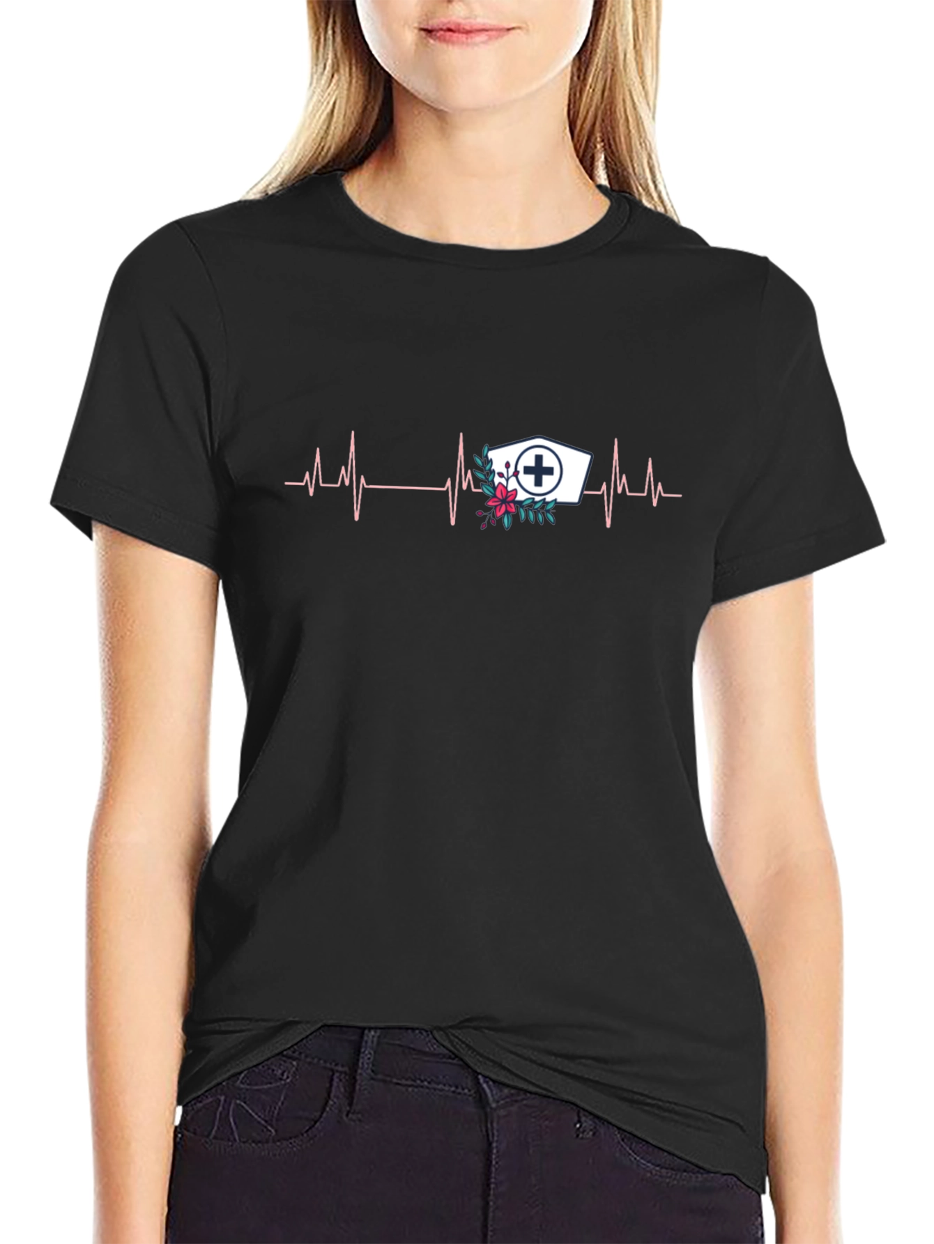 Nurse Heartbeat Graphic Tee - Black