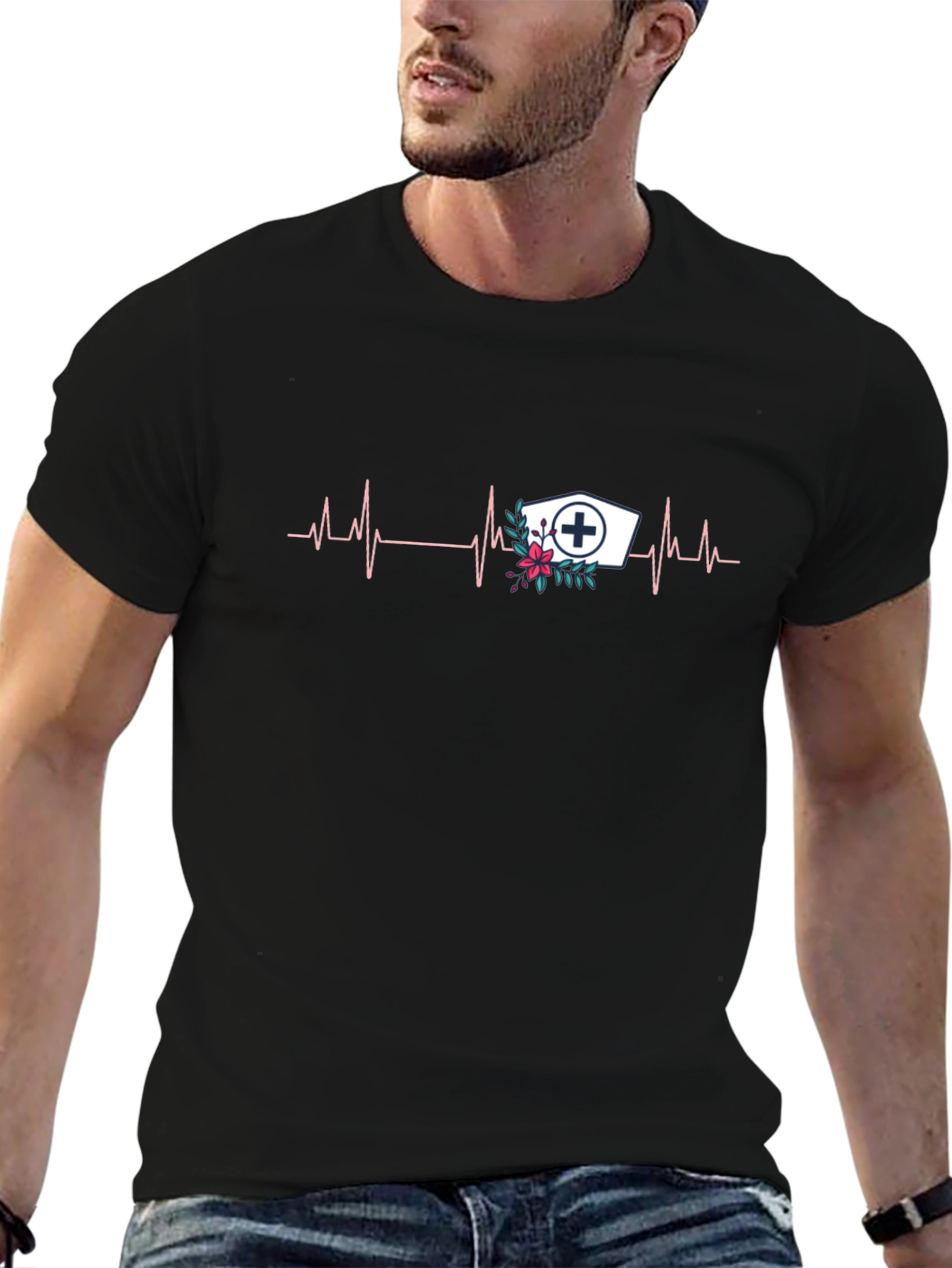 Nurse Heartbeat Graphic Tee - Black