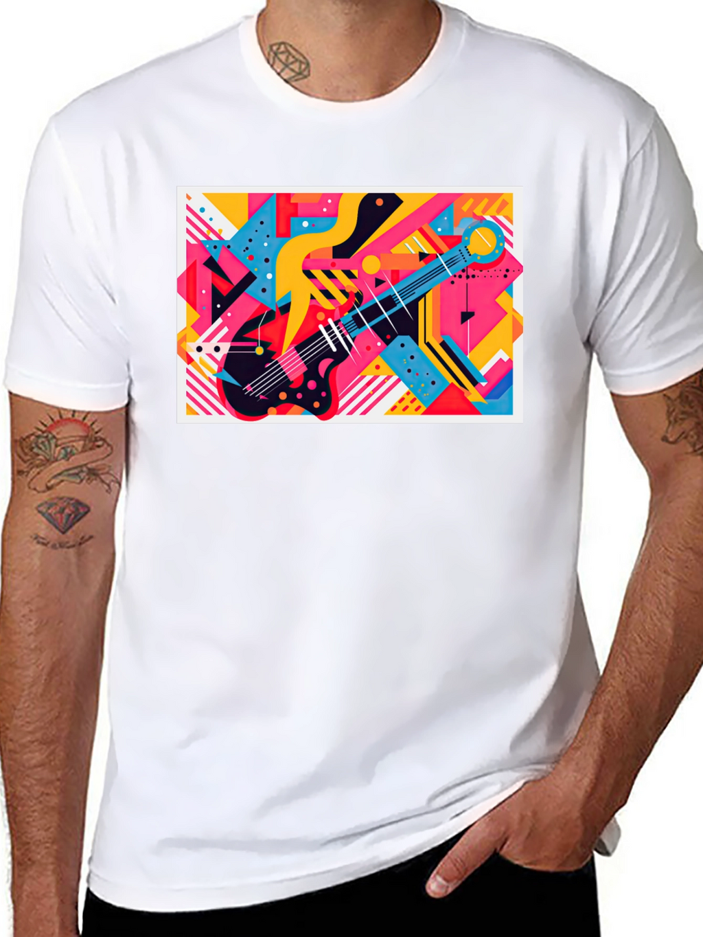 Abstract Guitar Graphic Tee - Trendy Music Lover T-Shirt
