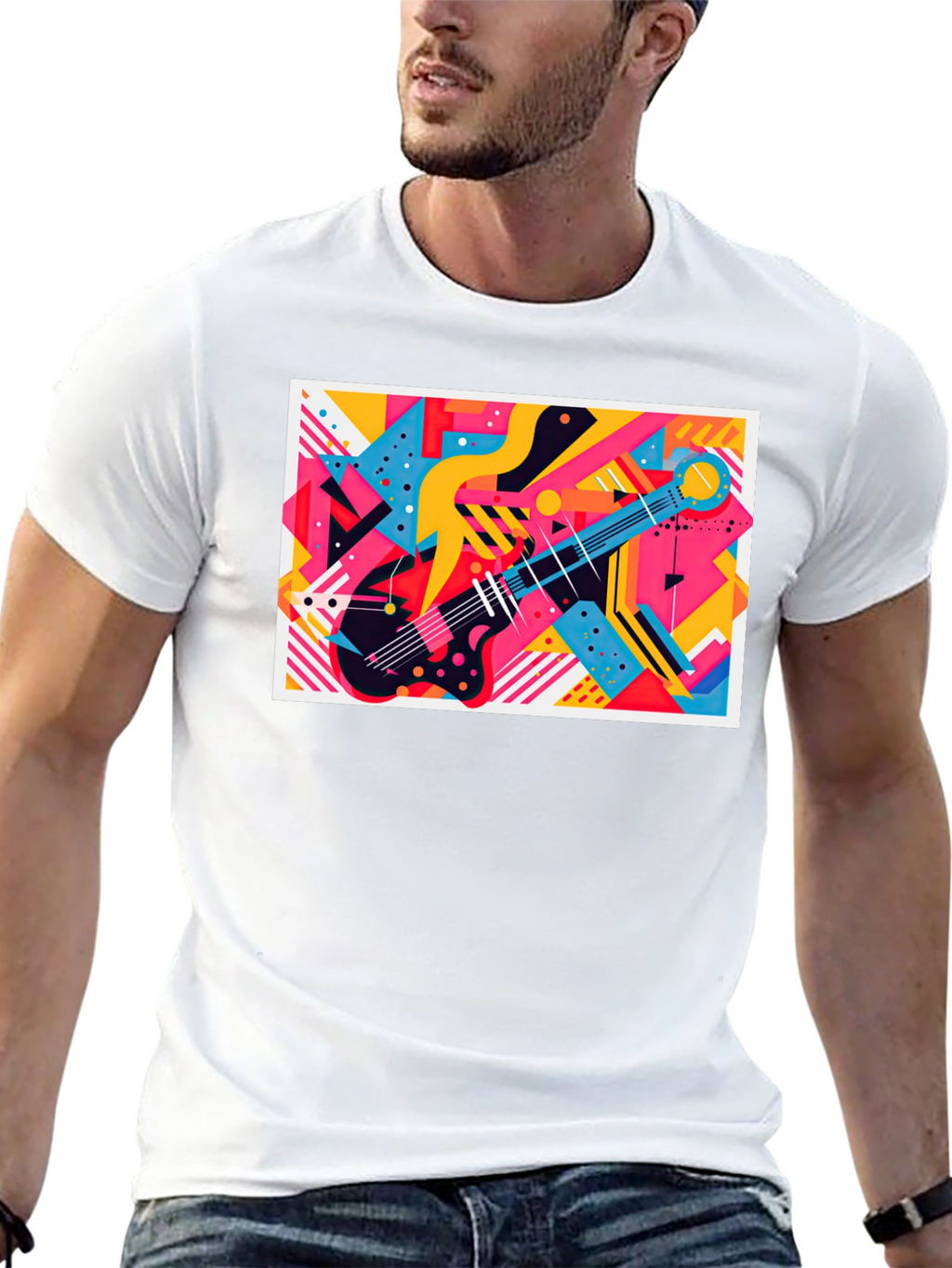 Abstract Guitar Graphic Tee - Trendy Music Lover T-Shirt