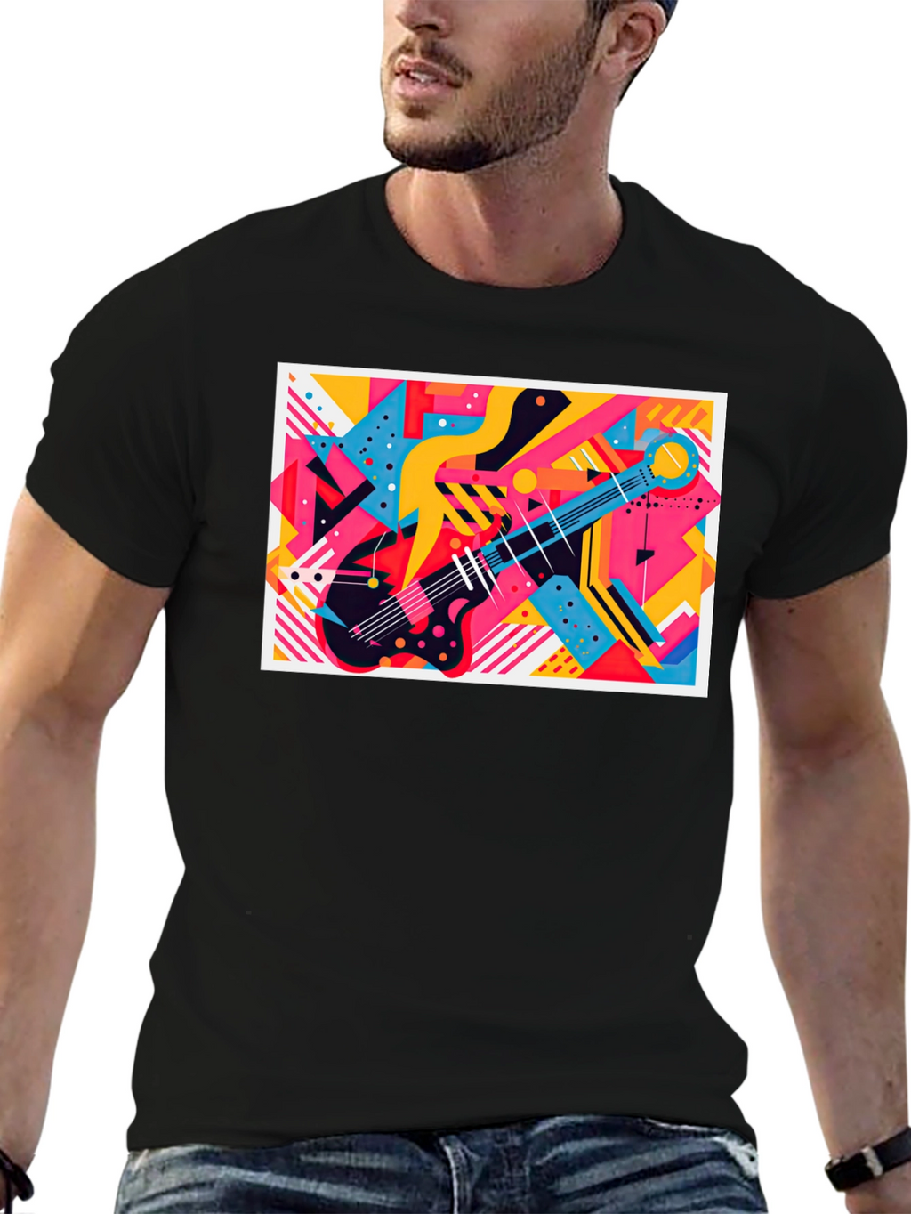 Abstract Guitar Graphic Tee - Trendy Music Lover T-Shirt
