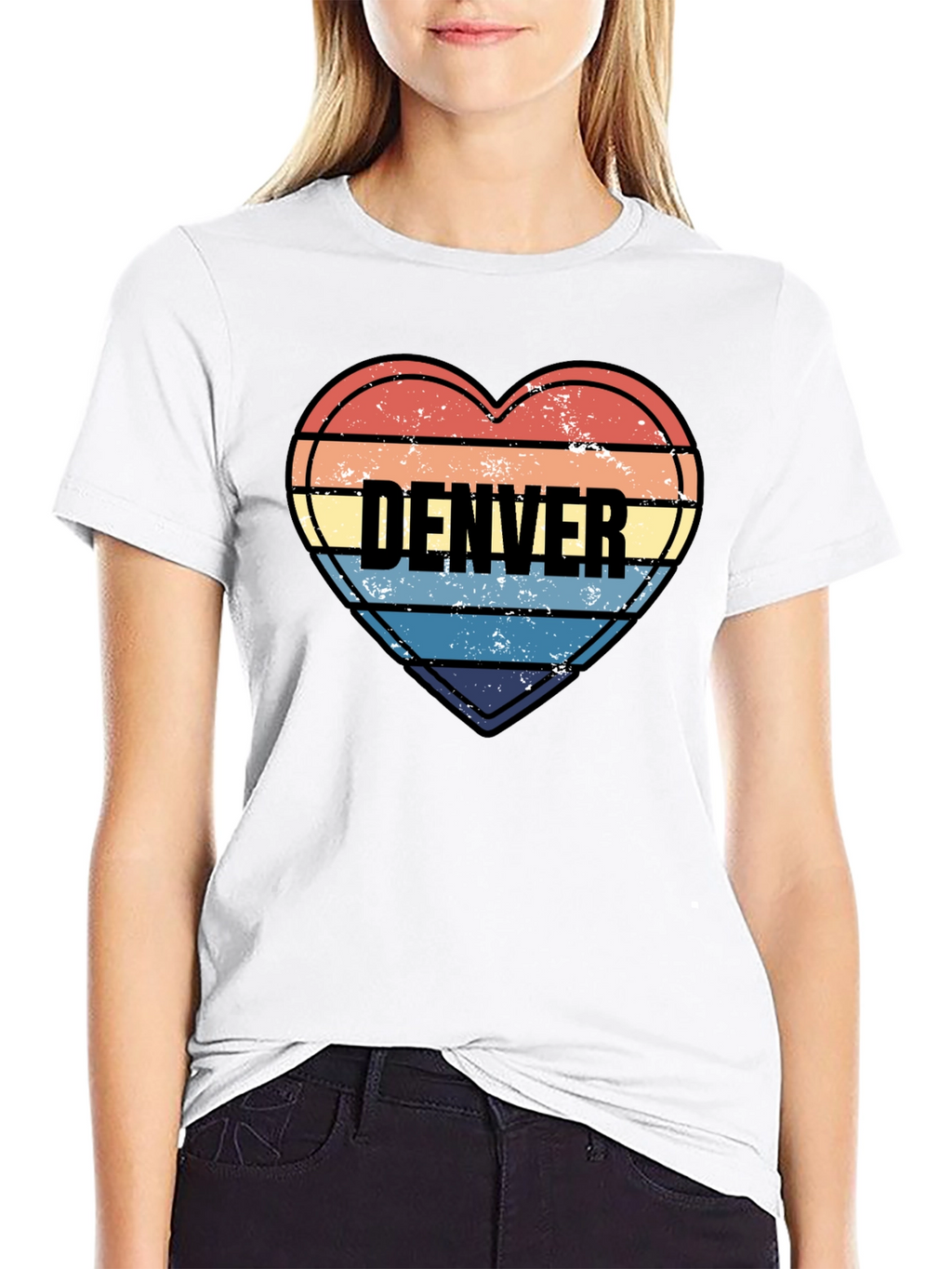 Denver Heart Striped Graphic T-Shirt