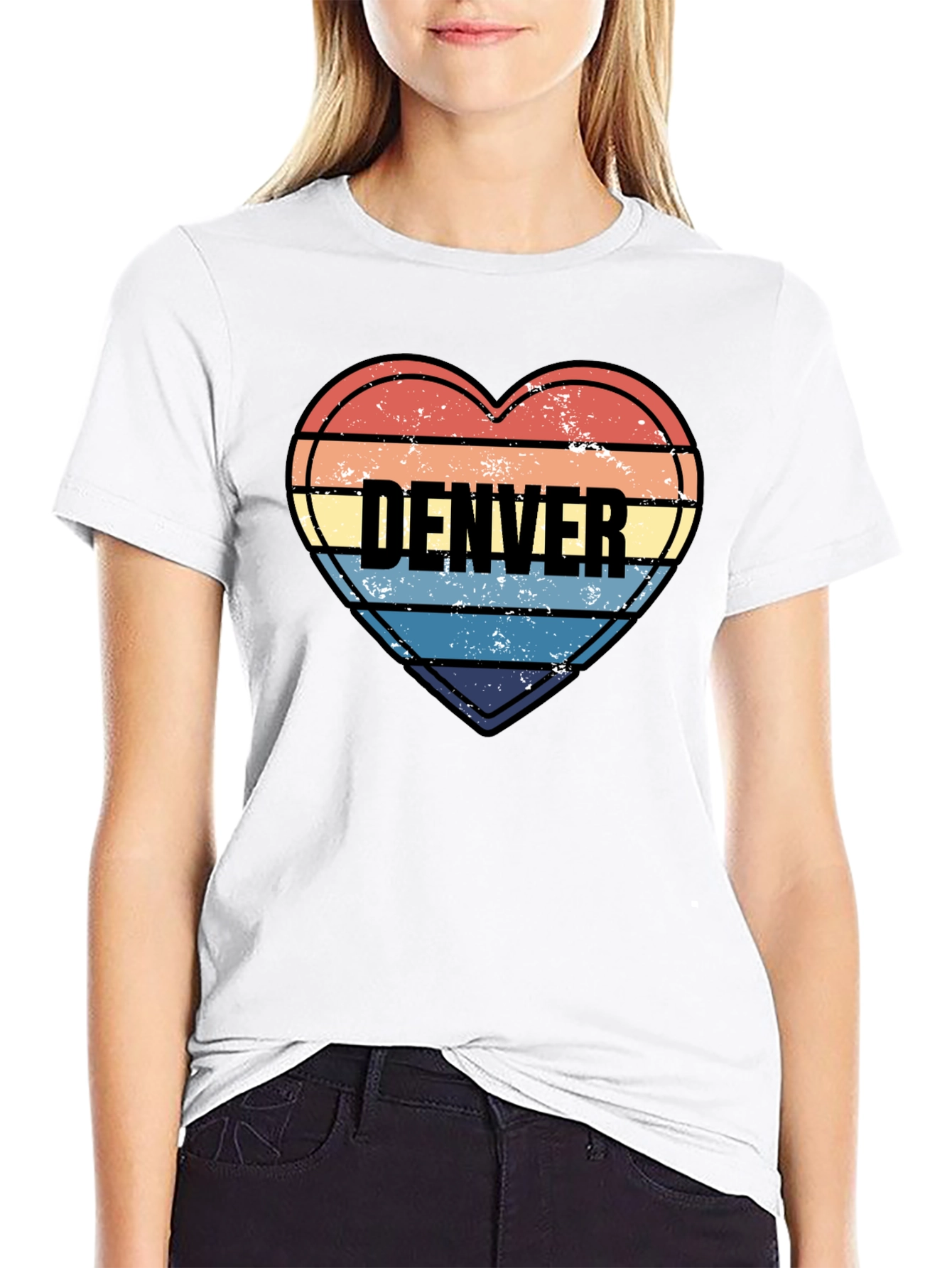 Denver Heart Striped Graphic T-Shirt