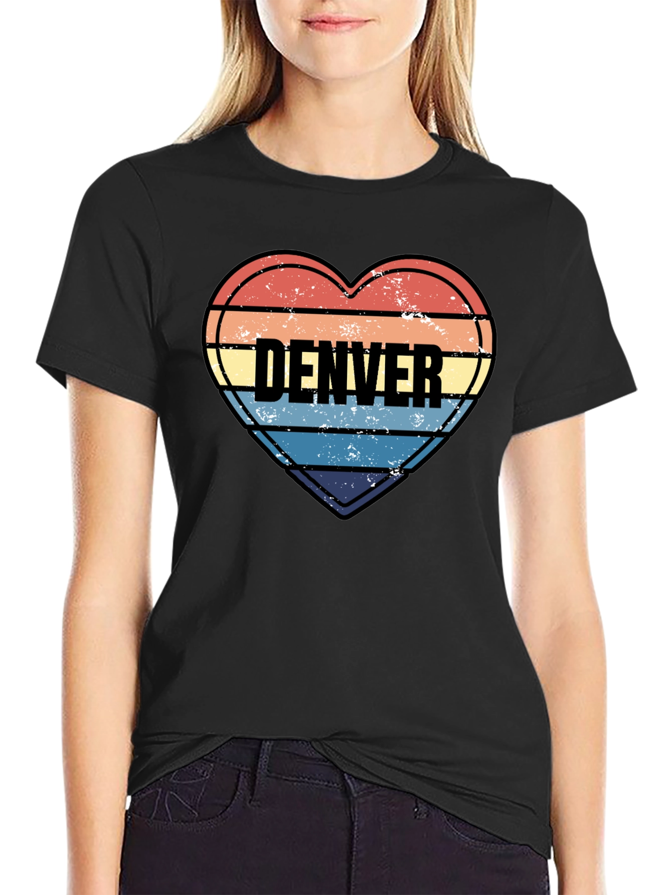 Denver Heart Striped Graphic T-Shirt