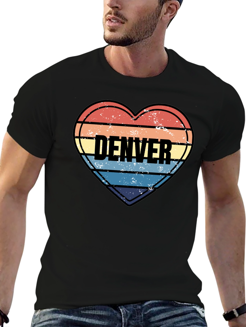 Denver Heart Striped Graphic T-Shirt