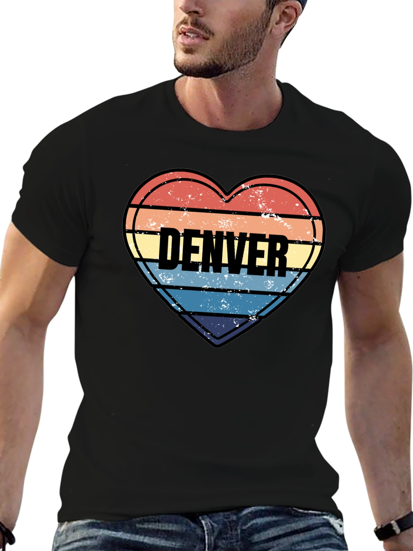 Denver Heart Striped Graphic T-Shirt