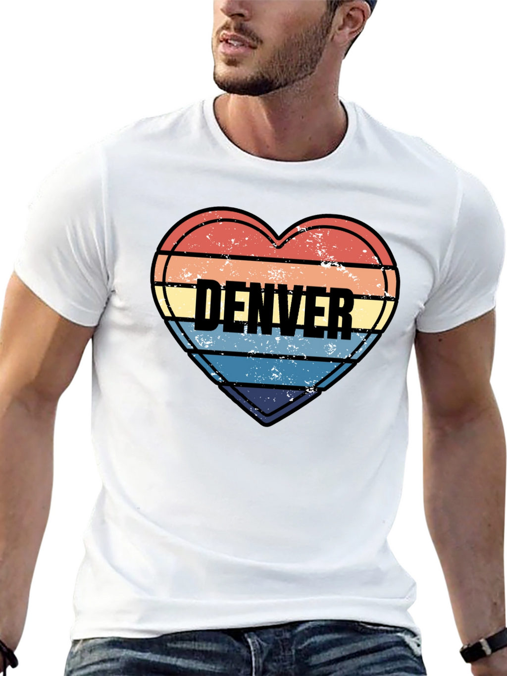 Denver Heart Striped Graphic T-Shirt