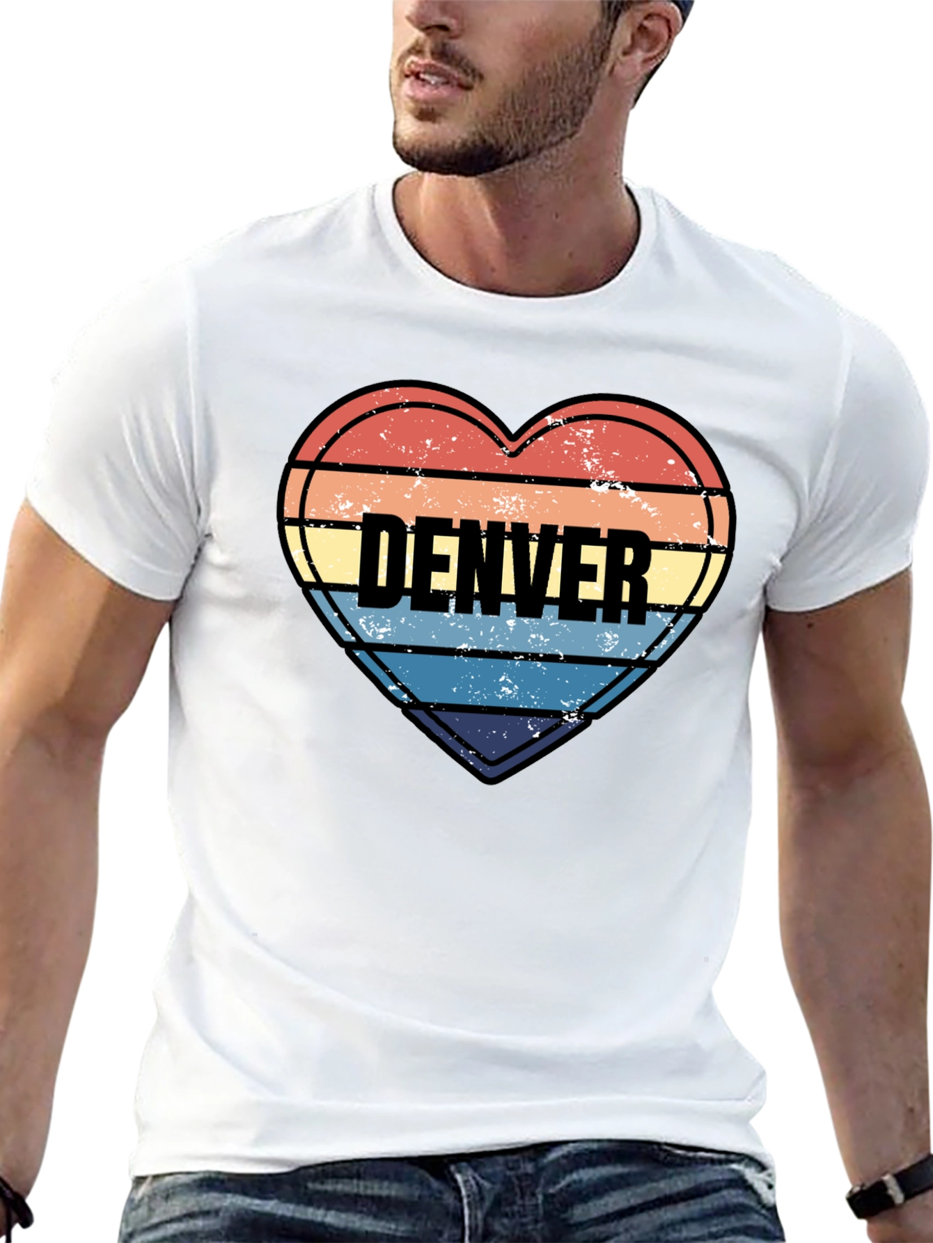 Denver Heart Striped Graphic T-Shirt