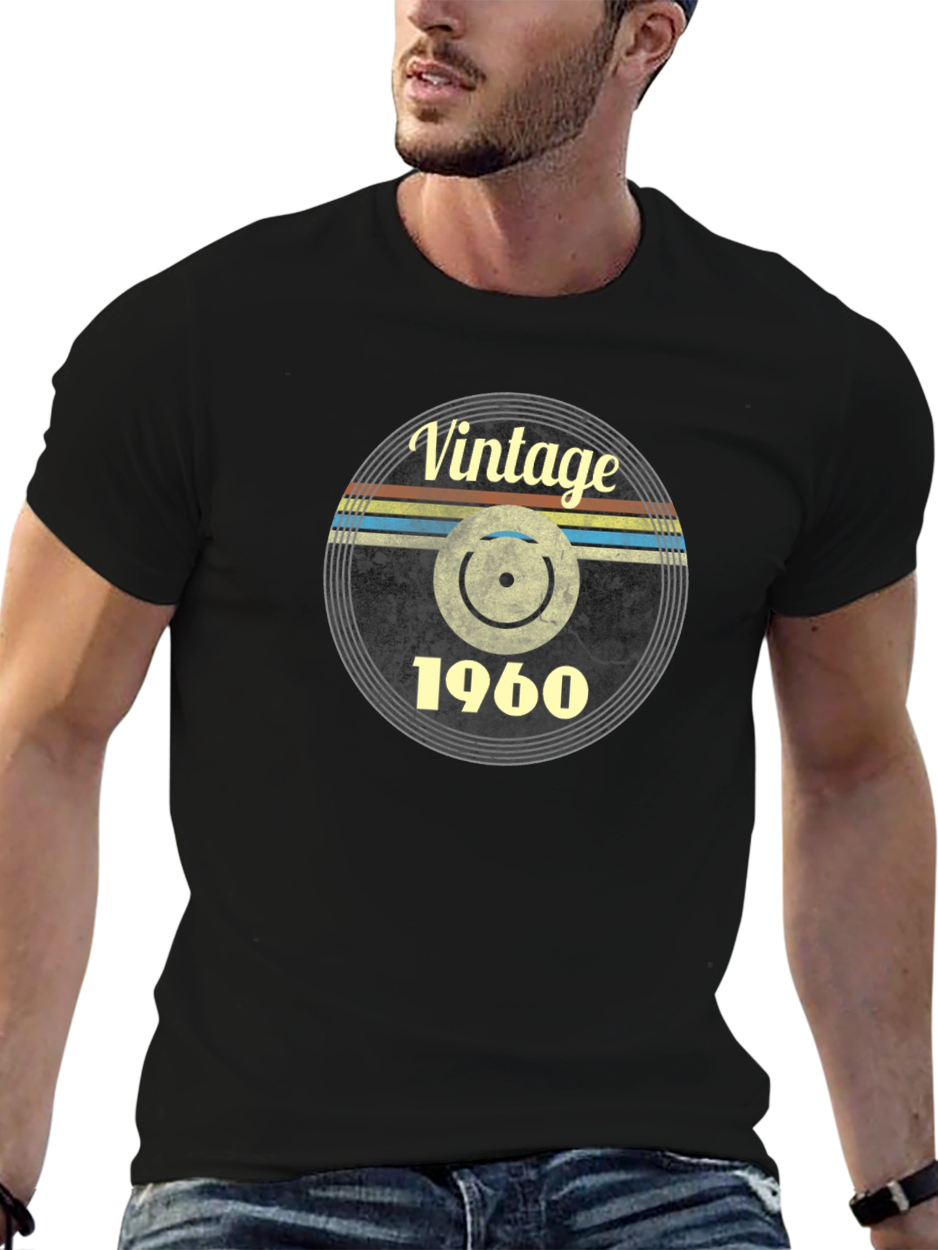 Vintage 1960 Record Design Black T-Shirt