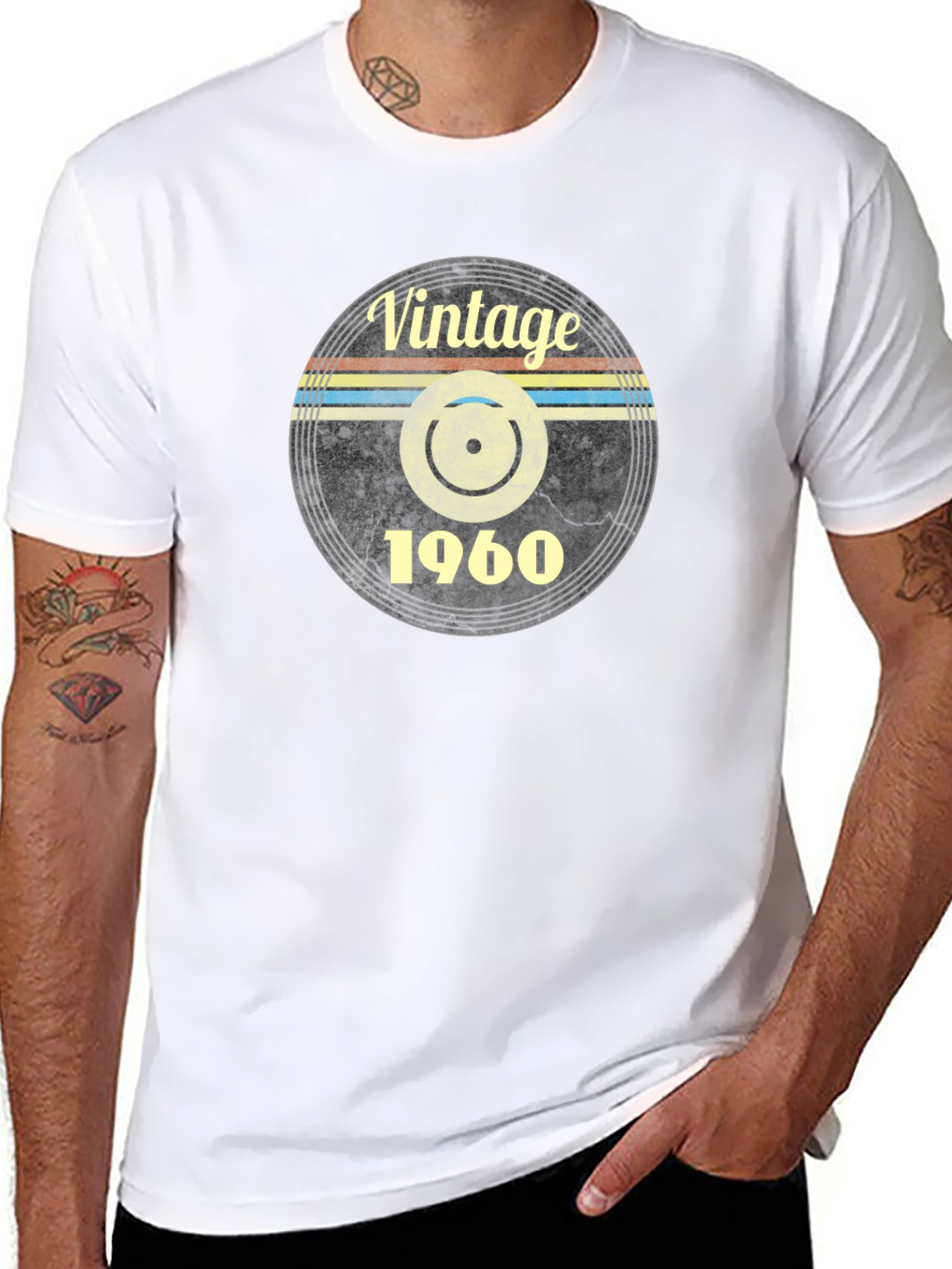 Vintage 1960 Record Design Black T-Shirt