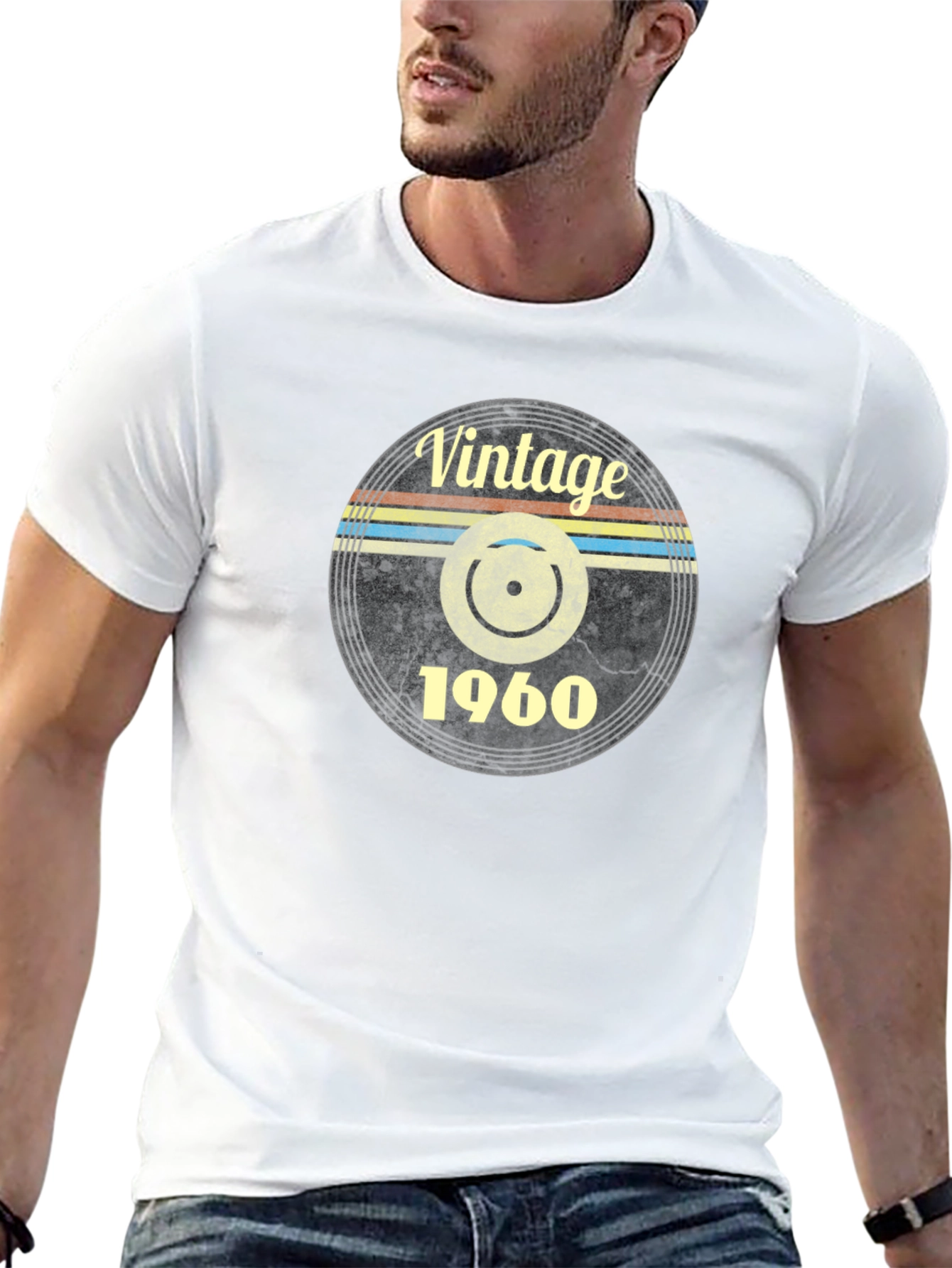 Vintage 1960 Record Design Black T-Shirt
